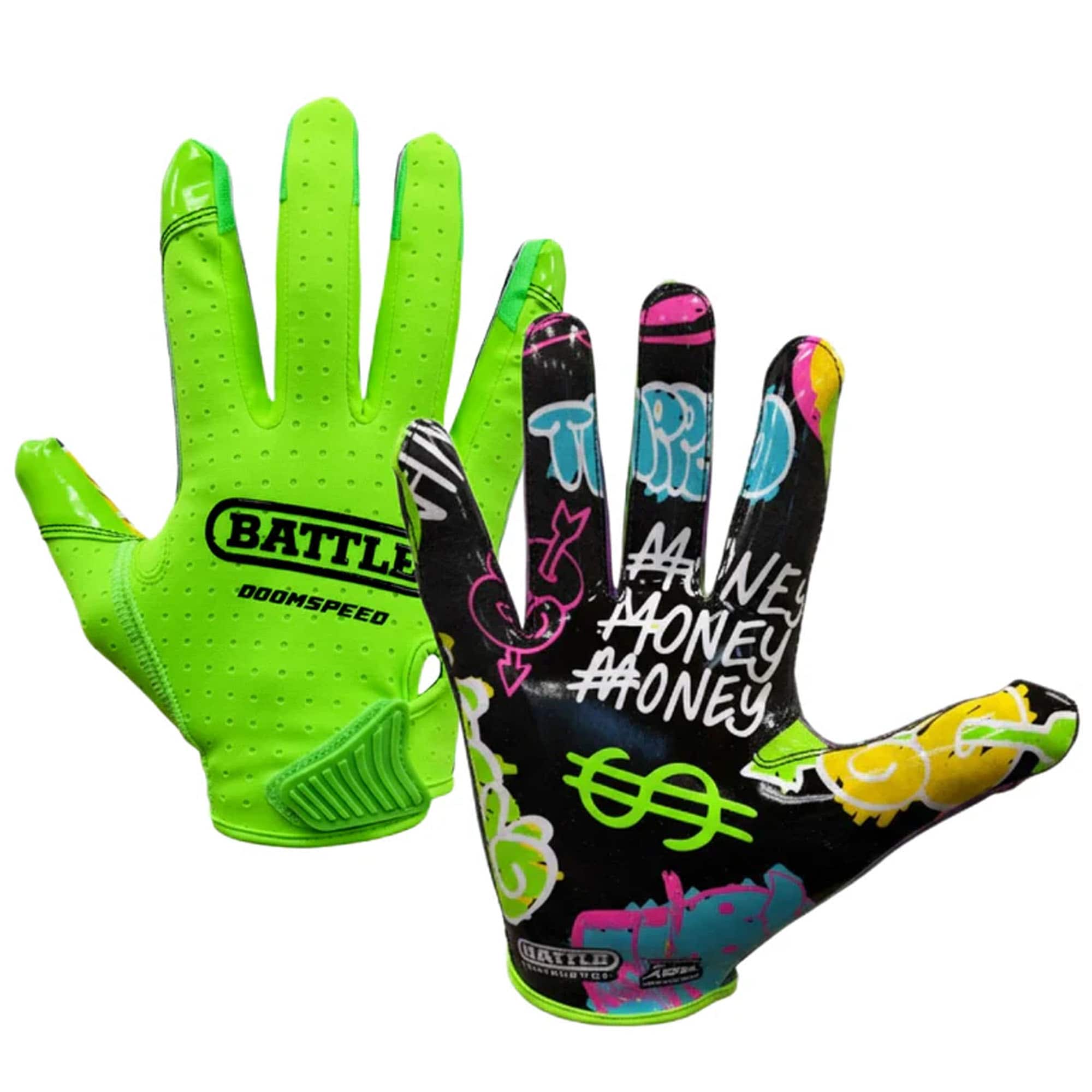 "Battle Sports - Doom Speed Receiver Football Glove, ""Monopoly Street Art"", Adult, L - Neon Green/Black" price history on PriceWatchPro