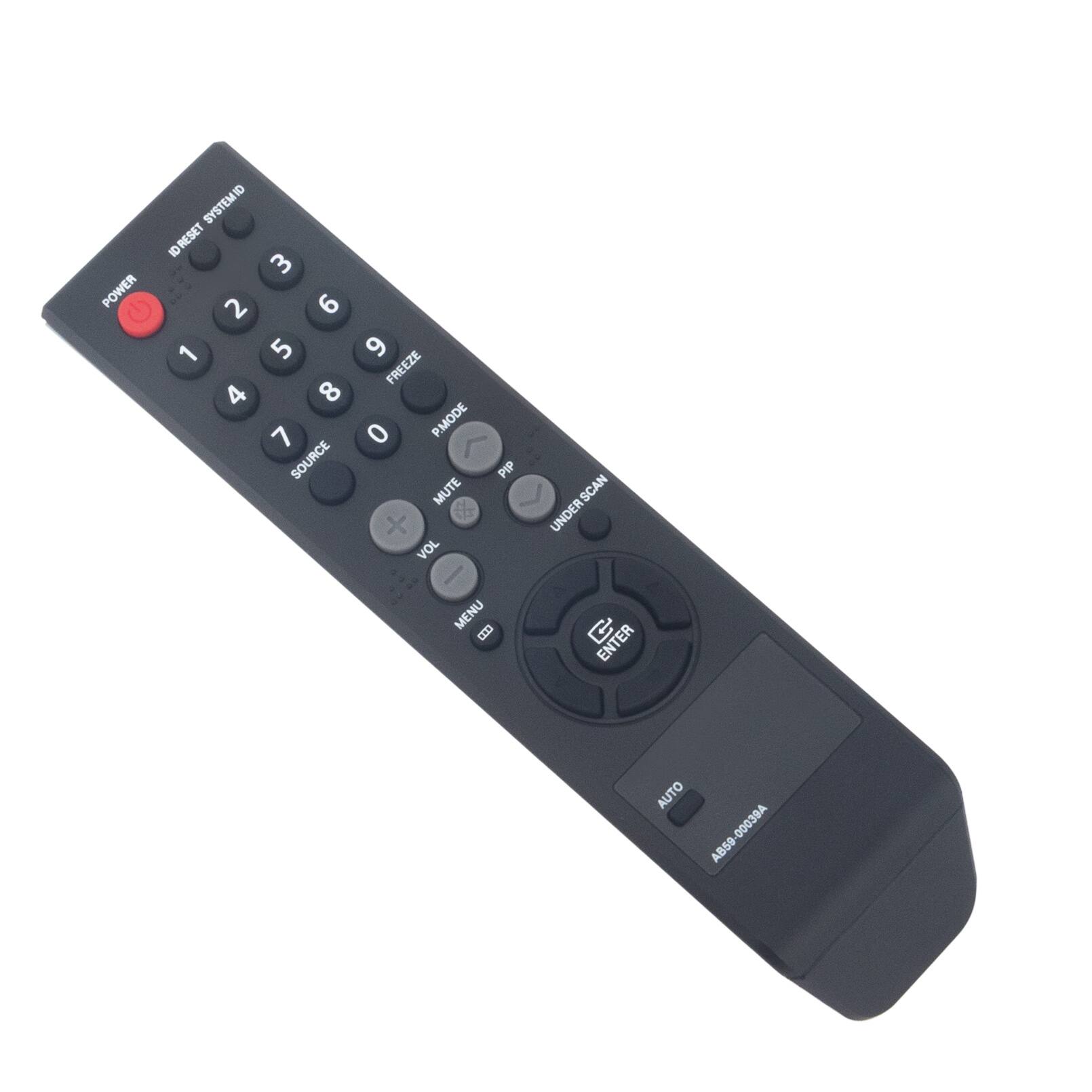 POWER SYSTEM ID ID RESET ID 3 2 6 1 5 4 8 7 SOURCE 9 FREEZE 0 P.MODE < PIP MUTE X + VOL - MENU UNDER SCAN ENTER AUTO 00039A AB59