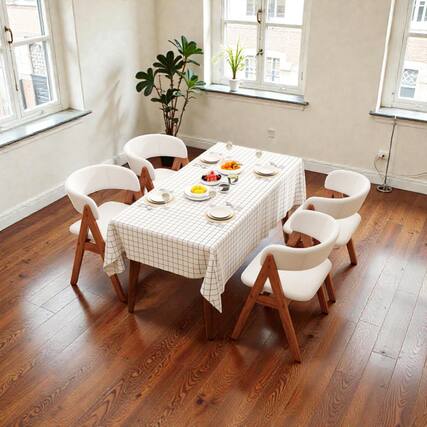 Front. Hivvago - Mid-Century Style Wood Dining Chair Set of Four with Soft Sherpa Seats - Walnut.