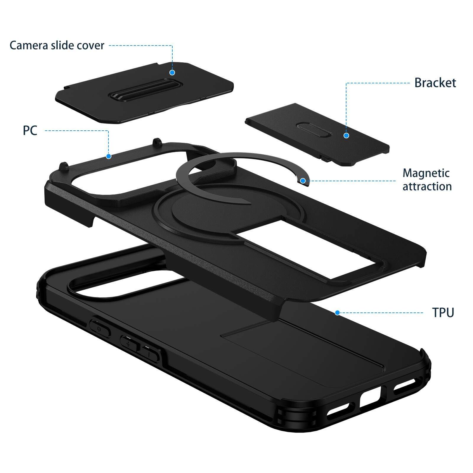 Camera slide cover  
Bracket  
PC  
Magnetic attraction  
TPU