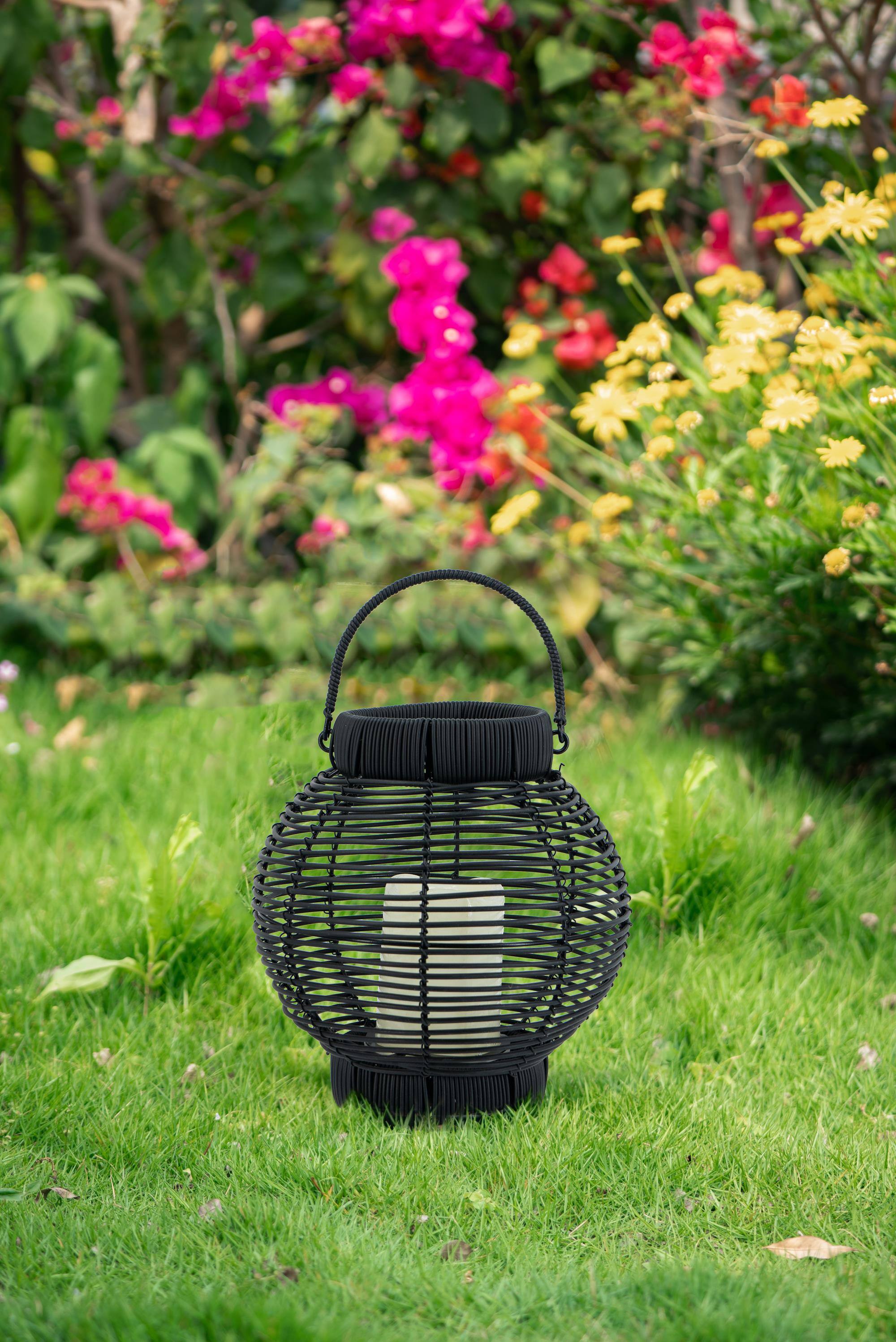 Alt View 3. Boyel Living - Black Poly Rattan Lantern with White LED Candle.