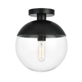Living District - Eclipse 1 Light Black Flush Mount With Clear Glass - Black And Clear