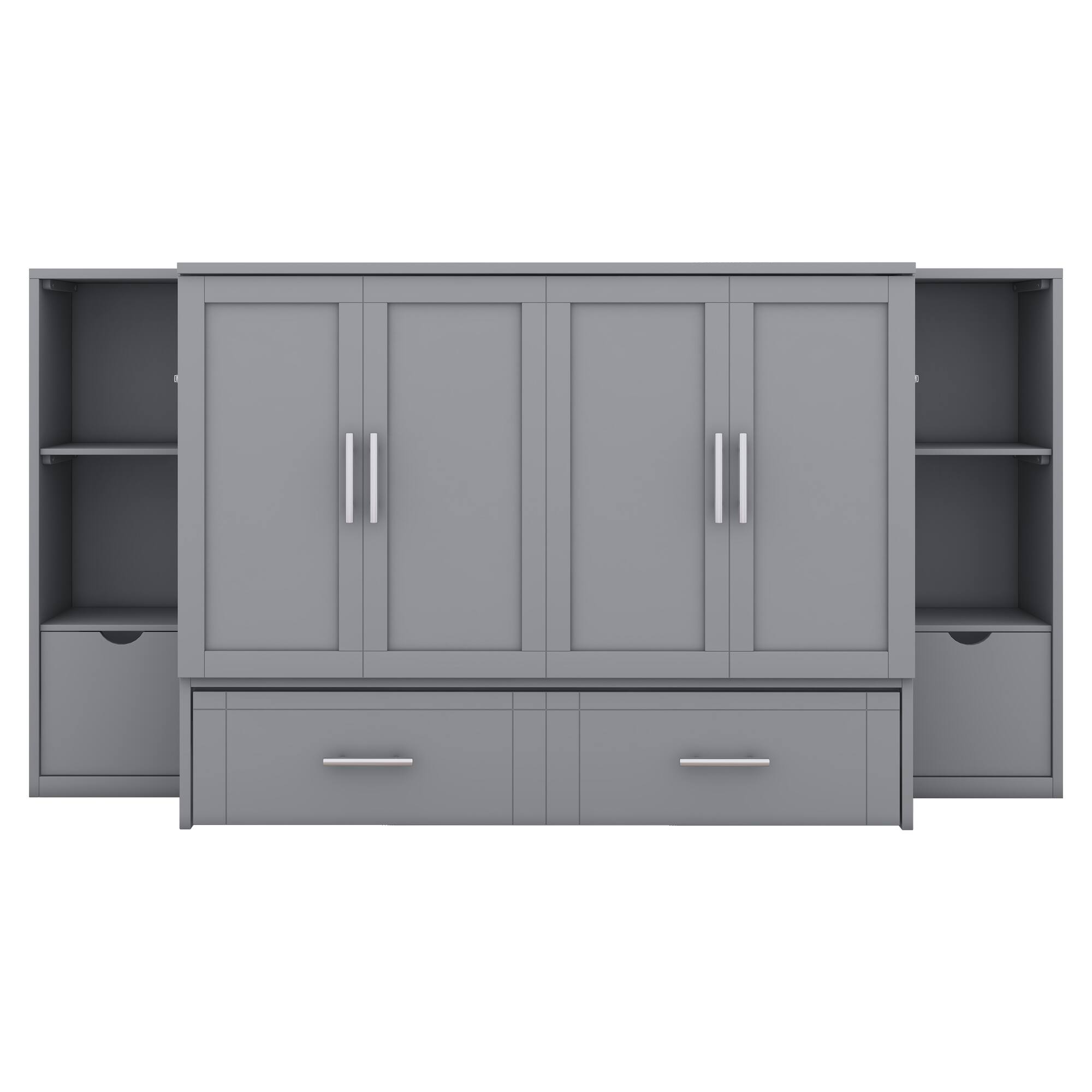 Alt View 8. Tiramisubest - Full Size Gray Murphy Bed with Shelves, Drawers, USB Ports, 93x76x44 inches, Space-saving - Gray.