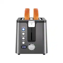 Mecity - 2-Slice Toaster with Extra Wide Slots, Bagel Function, 6 Browning Settings - Metallic Grey