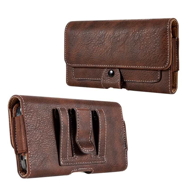 Front. LUXMO - LUXMO Extra Large Horizontal Universal Leather Phone Holster - Brown - Brown.