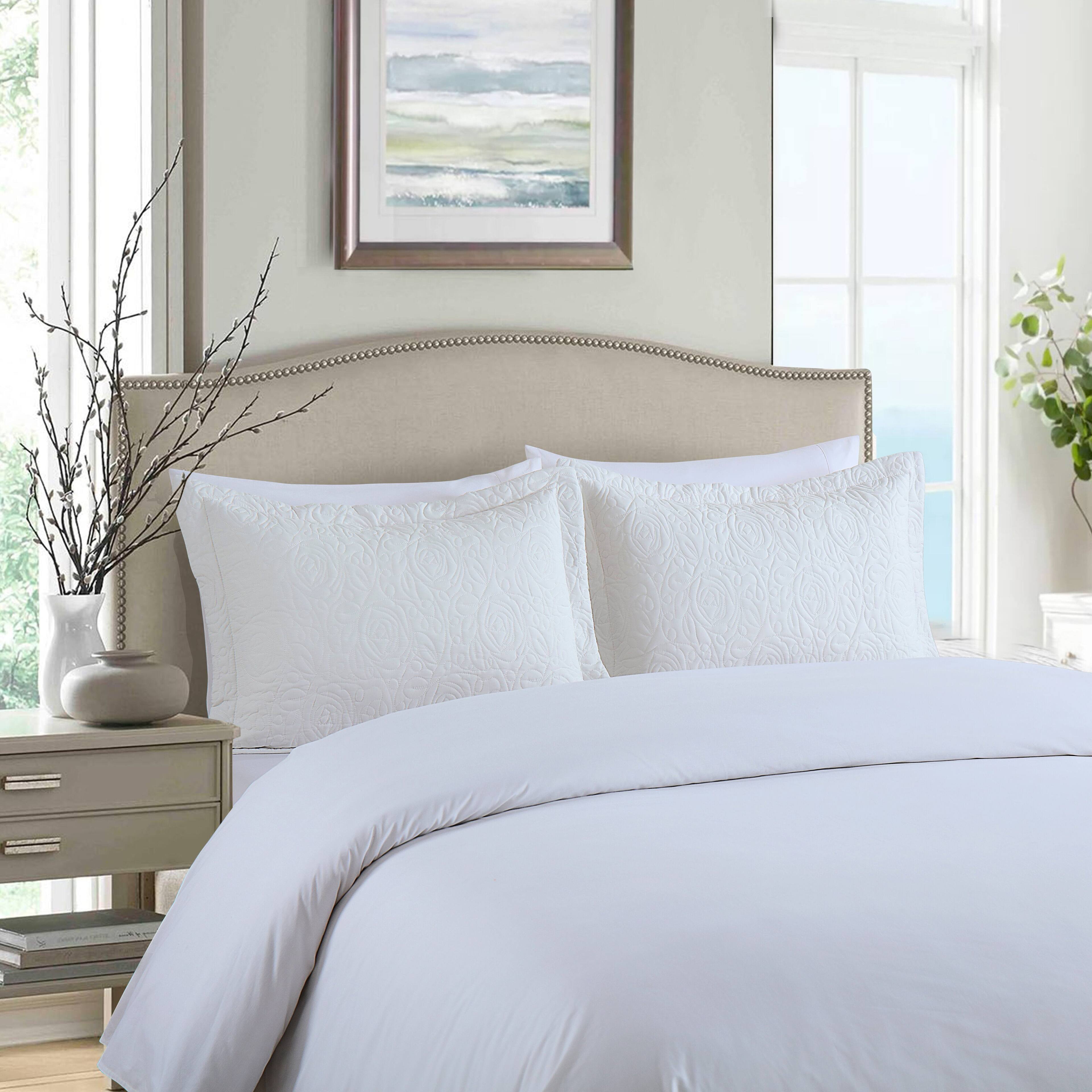 Front. MarCielo - 2-Pack Embroidered Solid Color Pillow Shams Polyester - Cream.