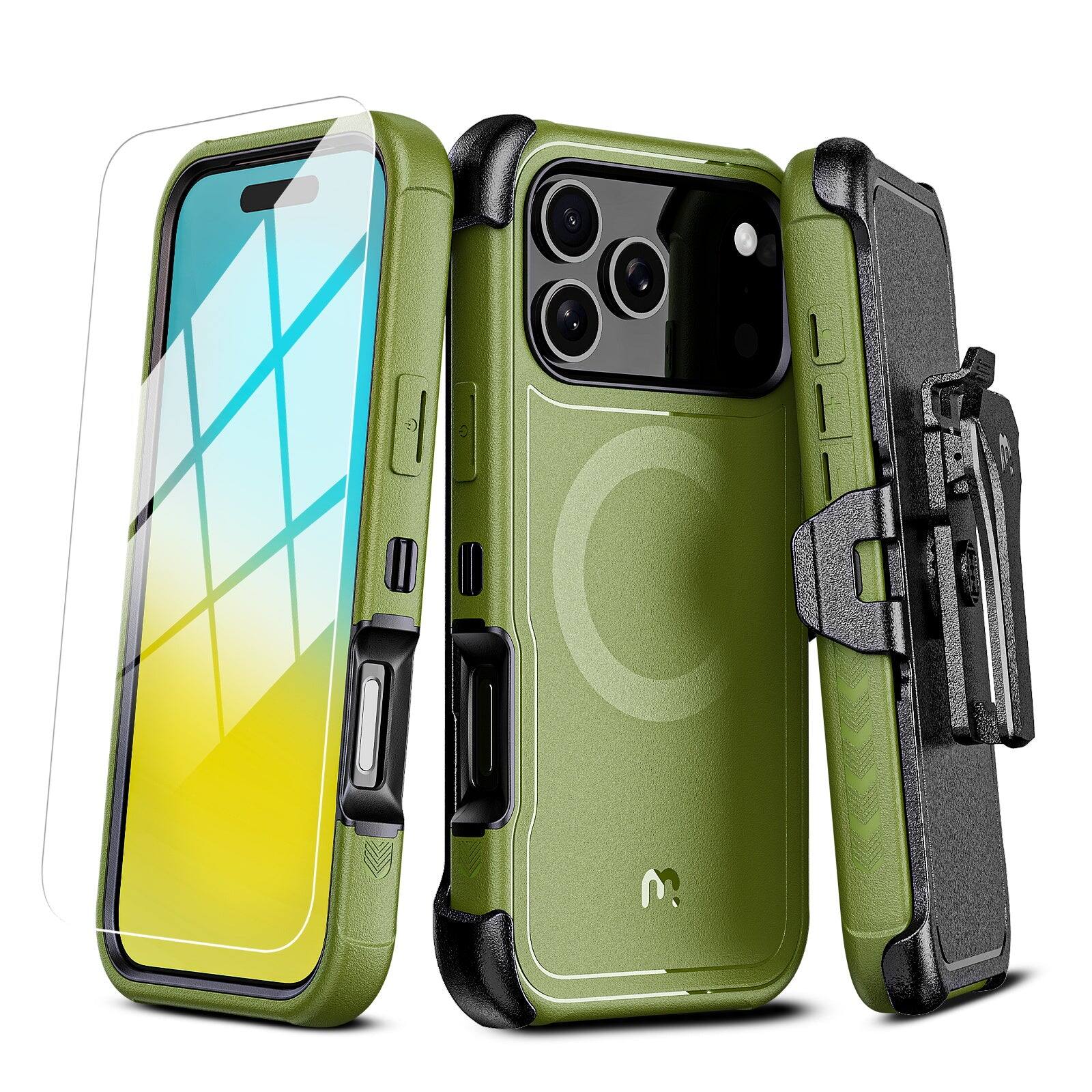 Alt View 1. Mybat Pro - MyBat Pro MagSafe Case w/ Holster and Tempered Glass for Apple iPhone 18 Pro Max / 17 Pro Max - Army Green - Green.