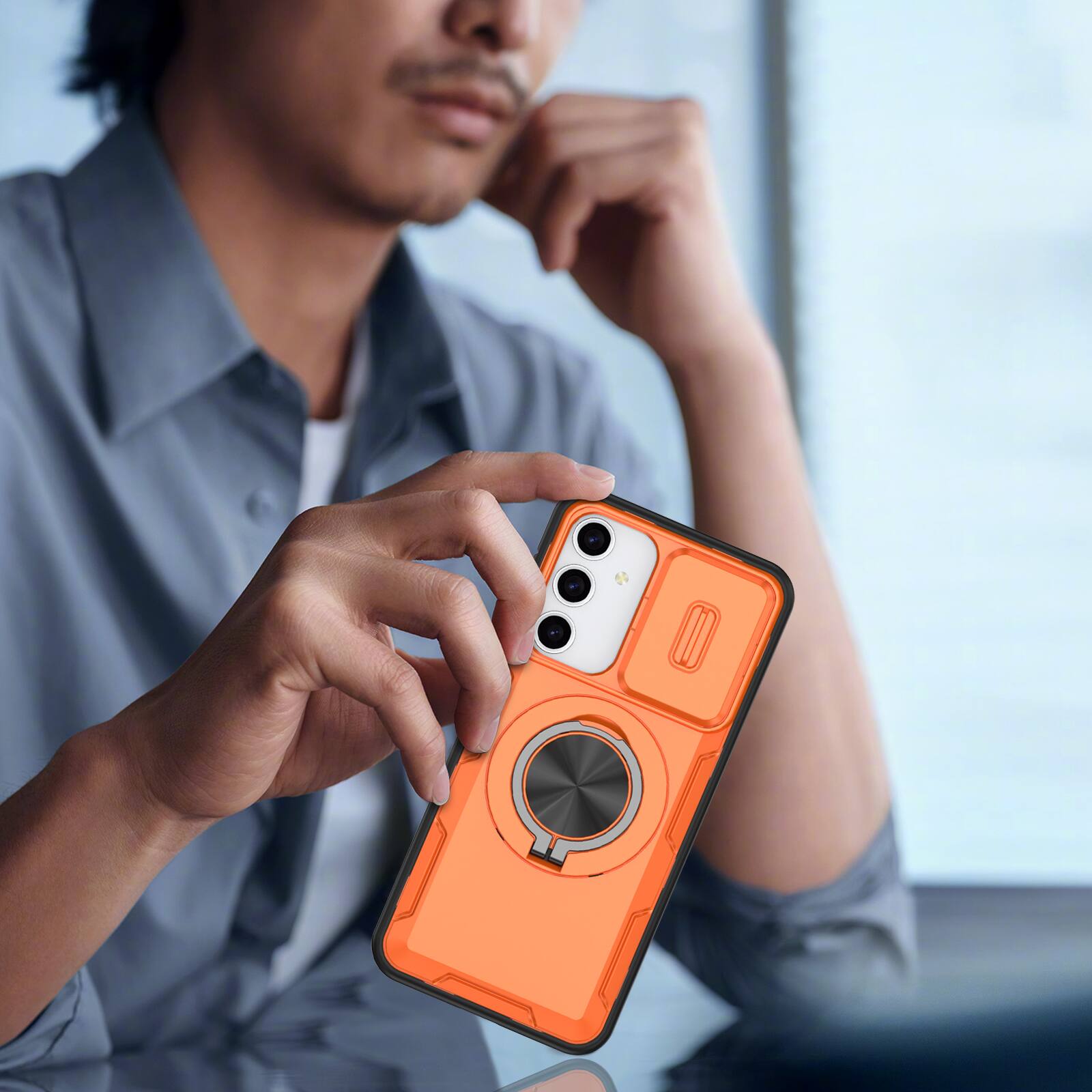 Alt View 4. UUCOVER - For Samsung Galaxy A17 5G/A16/A26 5G Magnetic Kickstand Case with Slide Camera Cover, 360° Ring Holder Shockproof Cover - Orange.