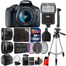 Canon EF-S 18-55mm Lens Zoom 1:3.5-5.6 IS
Canon EOS T7
Vivitar 400 WWGS Telephoto 2.2X
Transcend 32GB SDHC 10 HC
Canon Vivitar 50mm Lens
Canon Lens Cleaning Tissue
Wide Angle Converter
Macro Filter
Tripod
Vivitar SP-4000 Flash
Vivitar Lens Cleaning Kit
Canon Camera Bag
Canon Lens Hood
