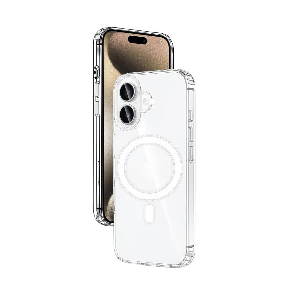 Alt View 4. Qixxronics - Magnetic Phone Cover for iPhone 16, Shockproof Magnetic Case Compatible with iPhone 16 - Clear.