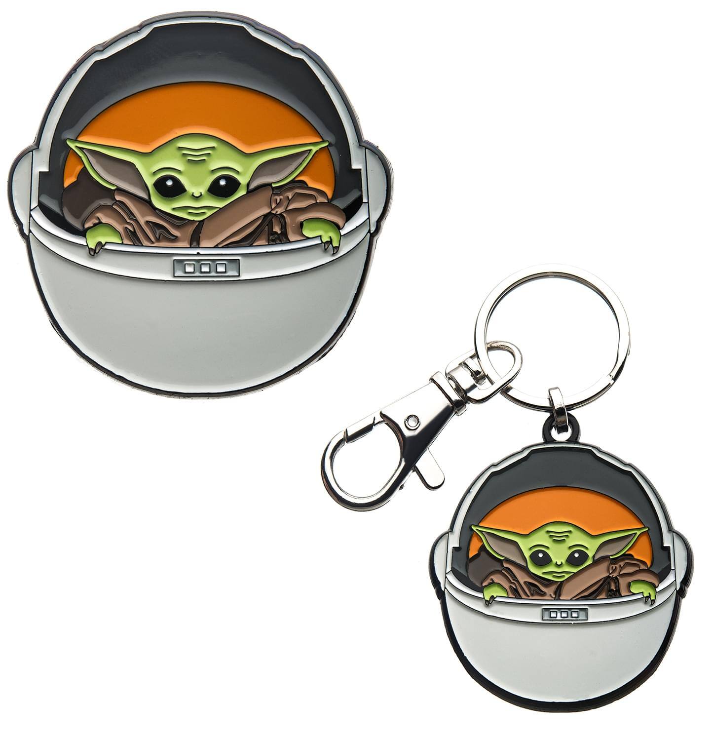 Front. Star Wars - Star Wars: The Mandalorian, The Child "Baby Yoda" Bundle | Keychain, Enamel Pin - Gray.