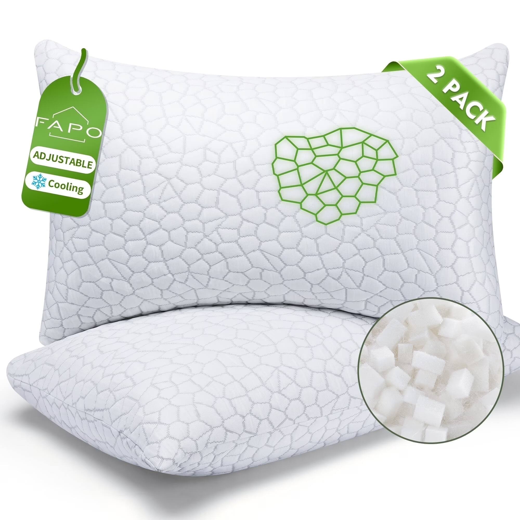 FAPO - Cooling Pillows for Bed Sleeping Shredded Memory Foam Pillow Queen Size Set of 2 Pack - White