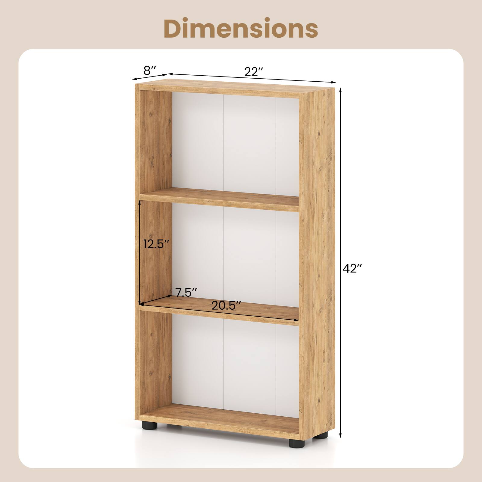Dimensions: 8" x 22" x 12.5" x 42" x 7.5" x 20.5"
