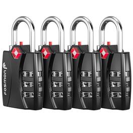 Fosmon - 4 Pack TSA Locks for Luggage, 3 Digit Padlock Combination Lock Easy to Set TSA Luggage Locks TSA Approved - Black