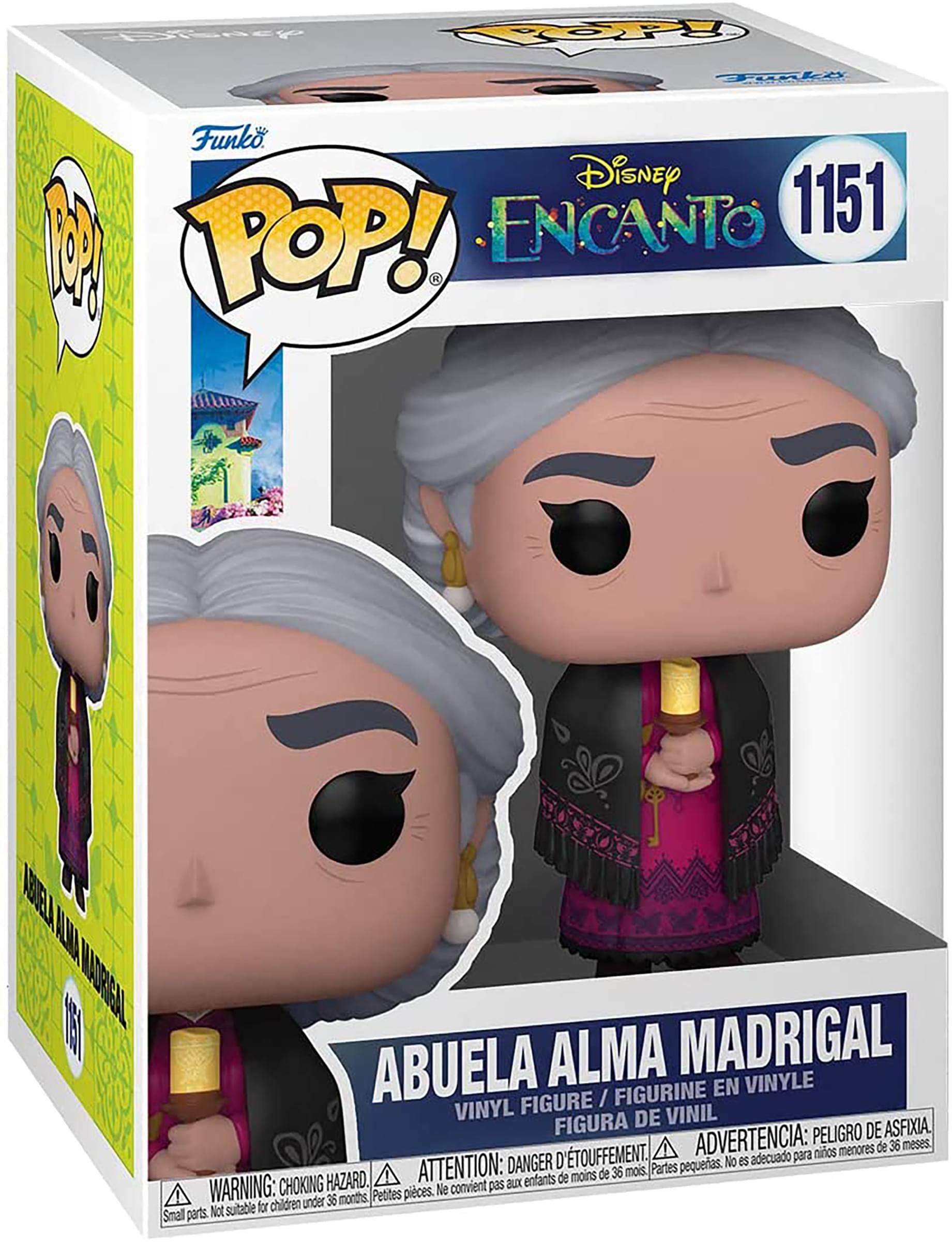 Disney Encanto 1151  
Pop!  
Abuela Alma Madrigal  
Vinyl Figure / Figurine en Vinyle / Figura de Vinil  

Warning: Choking Hazard. Small parts. Not suitable for children under 36 months.  
Attention: Danger d'étouffement. Petites pièces. Ne convient pas aux enfants de moins de 36 mois.  
Advertencia: Peligro de asfixia. Partes pequeñas. No es adecuado para niños menores de 36 meses.