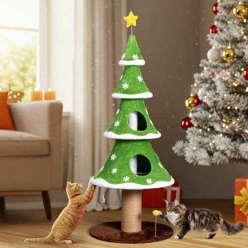Alt View 10. Winado - 59in Christmas Tree Cat Tower Tree with 2 Cat Condos, Scratching Post with Teaser Toy, Sturdy Base for Indoor Cats Toy.