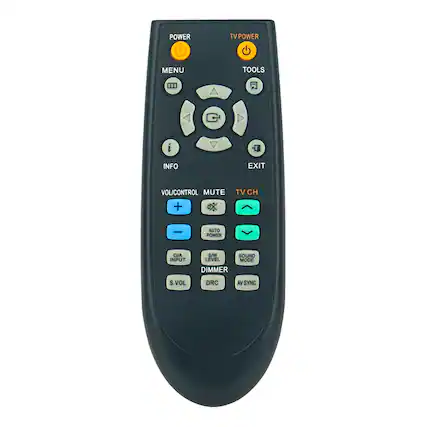 POWER TV POWER MENU TOOLS 00
i INFO EXIT VOL/CONTROL MUTE +
TV CH AUTO POWER OJA INPUT S/W SOUND LEVEL MODE DIMMER S VOLUME DRC AV SYNC