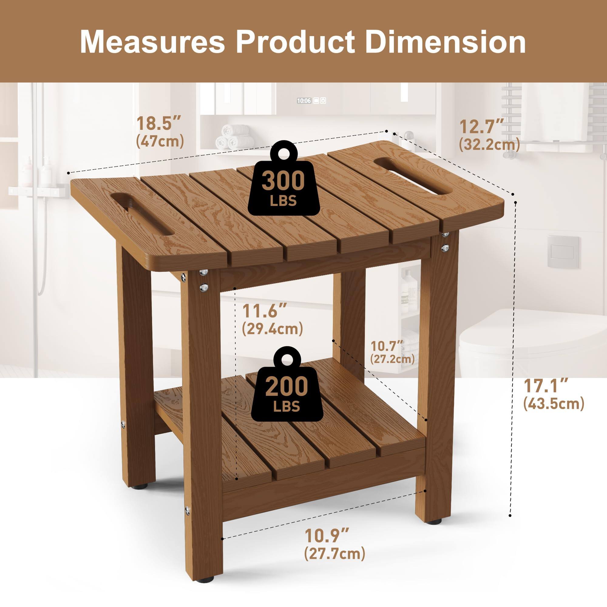 Measures Product Dimension

- 18.5" (47cm)
- 12.7" (32.2cm)
- 11.6" (29.4cm)
- 10.7" (27.2cm)
- 17.1" (43.5cm)
- 10.9" (27.7cm)

300 LBS

200 LBS