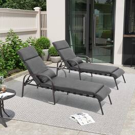 Crestlive Products - 2 pc Outdoor Cushioned Adjustable Chaise Lounge Chairs (Set of 2) Patio Pool Loungers - Dark Gray