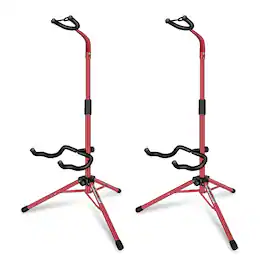 5 CORE - Guitar Stand Pair Floor Folding Holder Soporte Para Guitarra for Acoustic Electric Bass - Red