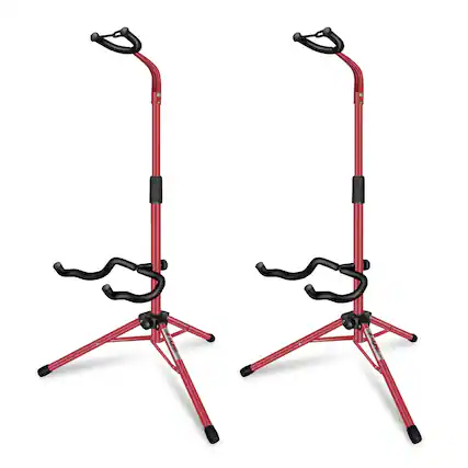 Front. 5 CORE - Guitar Stand Pair Floor Folding Holder Soporte Para Guitarra for Acoustic Electric Bass - Red.