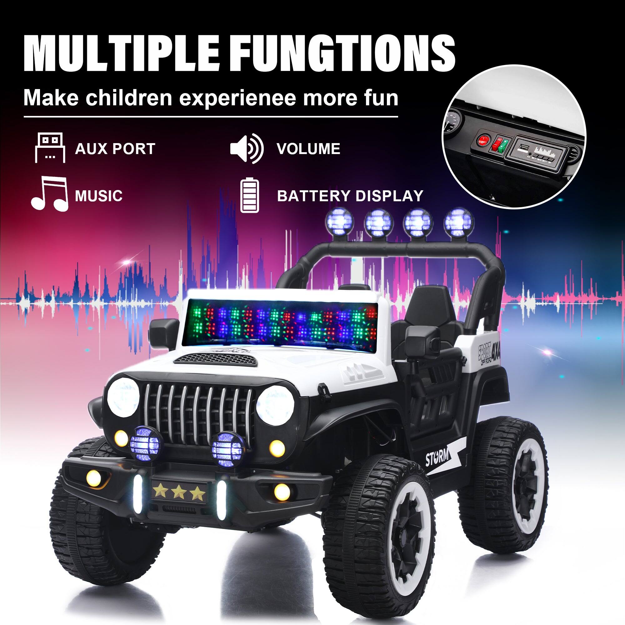 MULTIPLE FUNCTIONS  
Make children experience more fun

- AUX PORT
- MUSIC
- VOLUME
- BATTERY DISPLAY