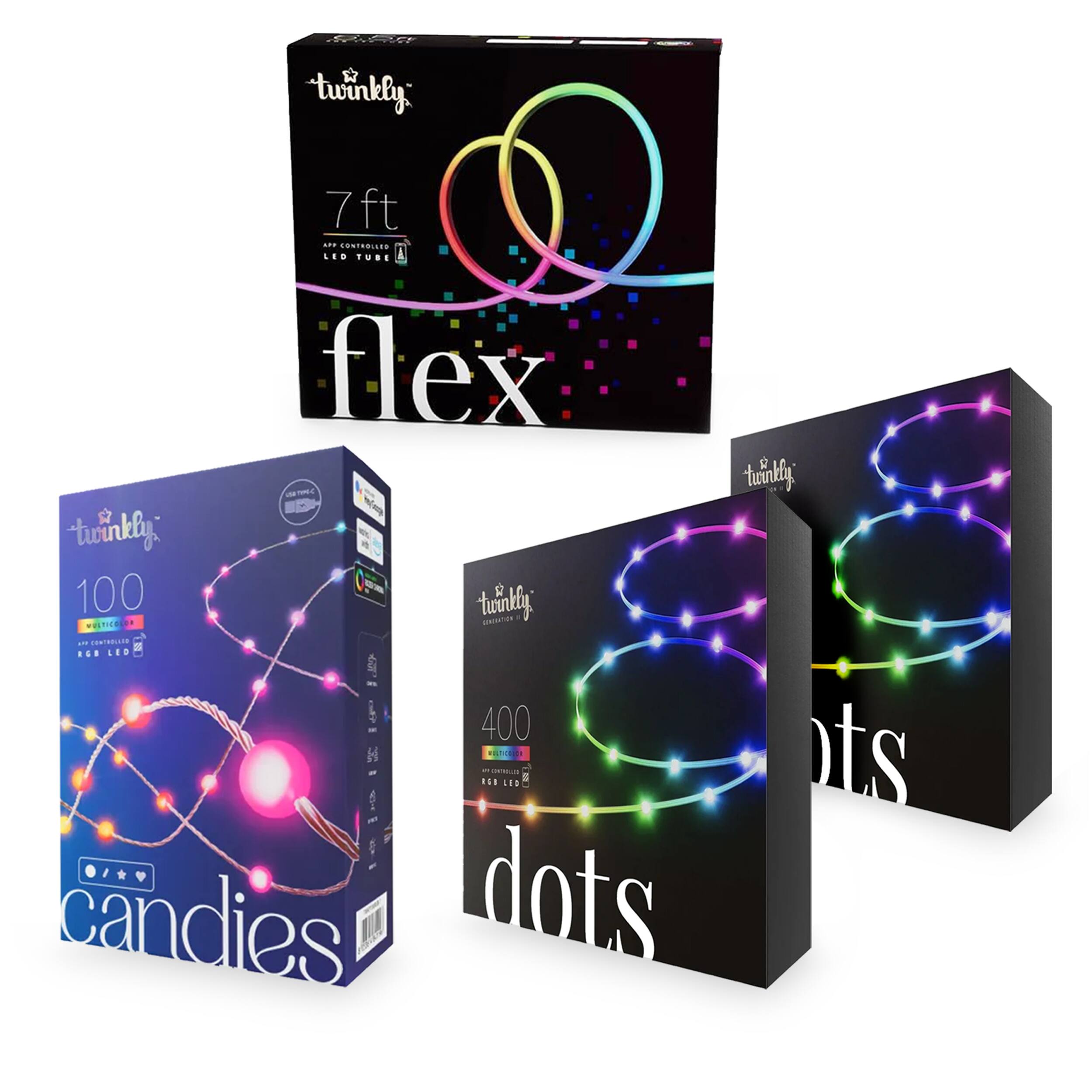 twinkly 7 ft flex  
twinkly 100 candies  
twinkly 400 dots