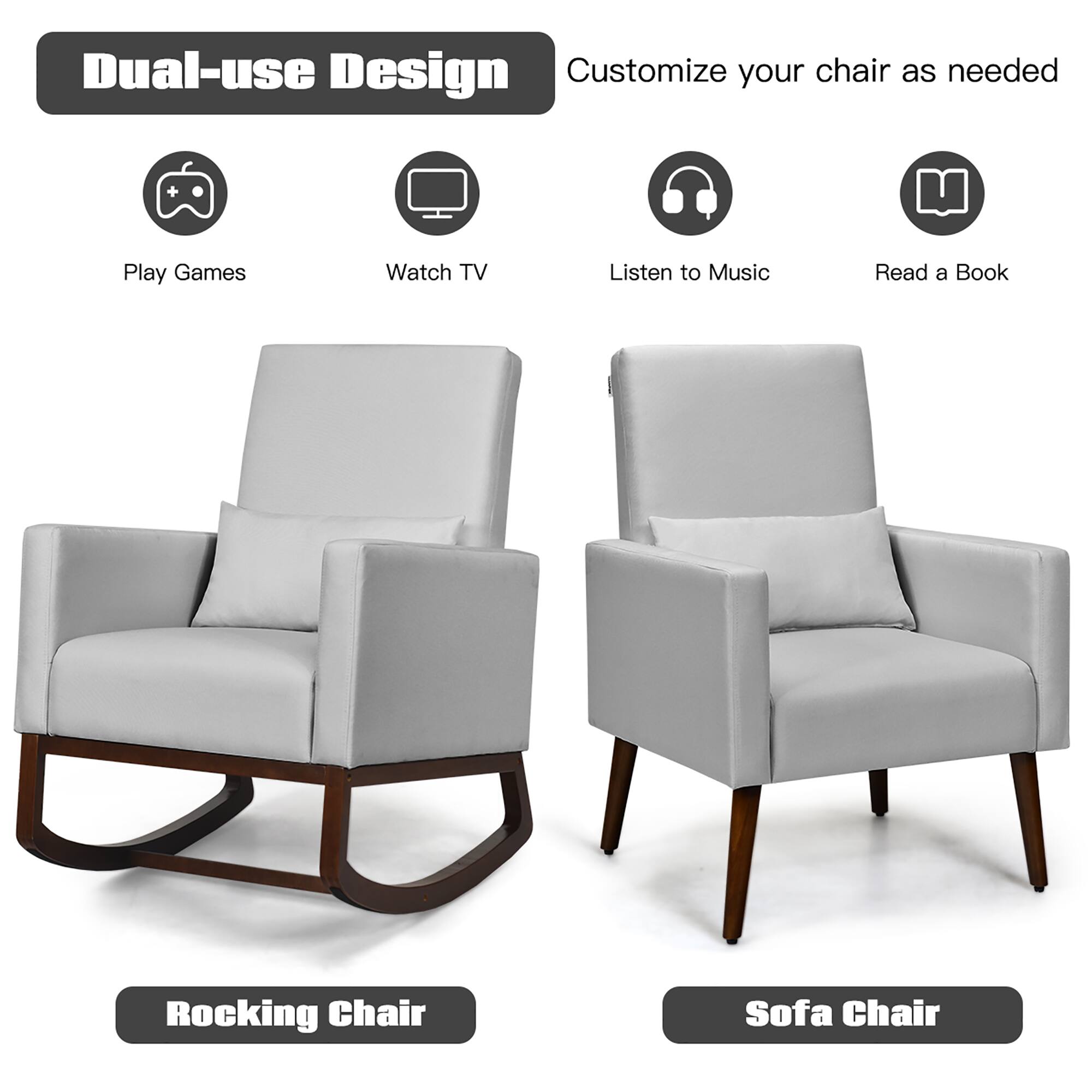 Dual-use Design  
Customize your chair as needed  

- Play Games  
- Watch TV  
- Listen to Music  
- Read a Book  

Rocking Chair  
Sofa Chair