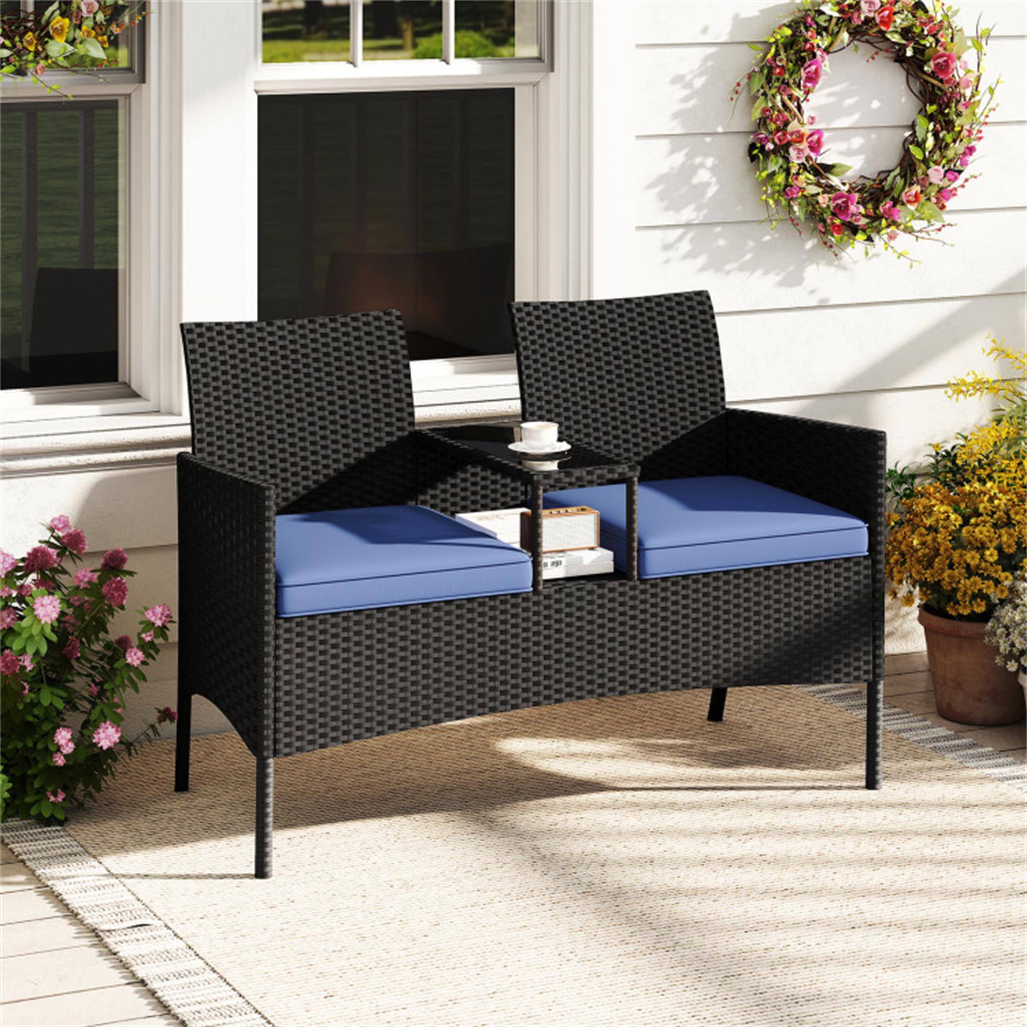 Alt View 3. Boyel Living - Navy Patio Loveseat with Builtin Table for Backyard Porch 49-in L x 33-in W x 24.5-in H - Navy.
