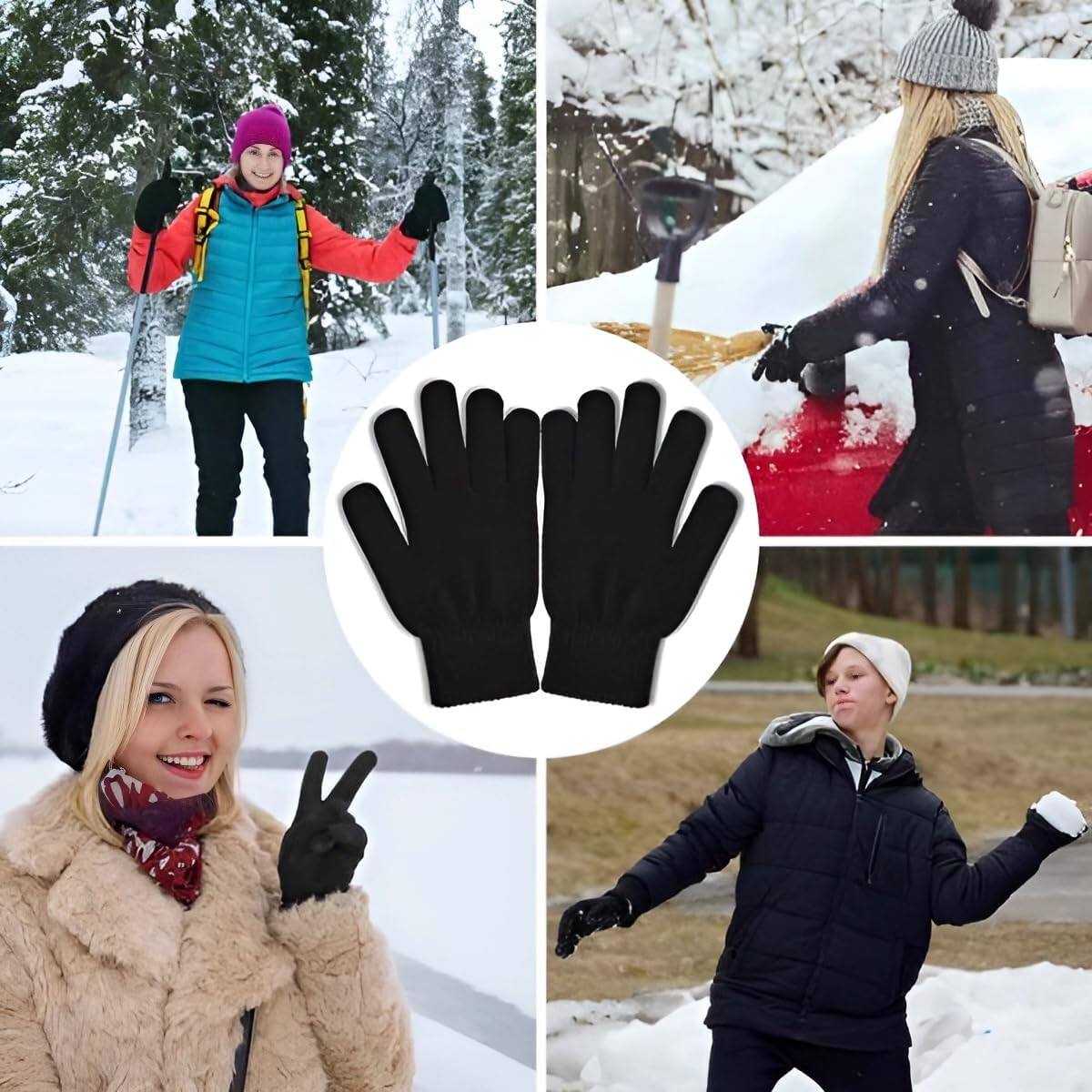 Alt View 2. Cozy Serene - 6 Pairs Winter Gloves for Women Men's Warm Knit Gloves for Clod Weather Black Magic Glove for - Black-Medium.
