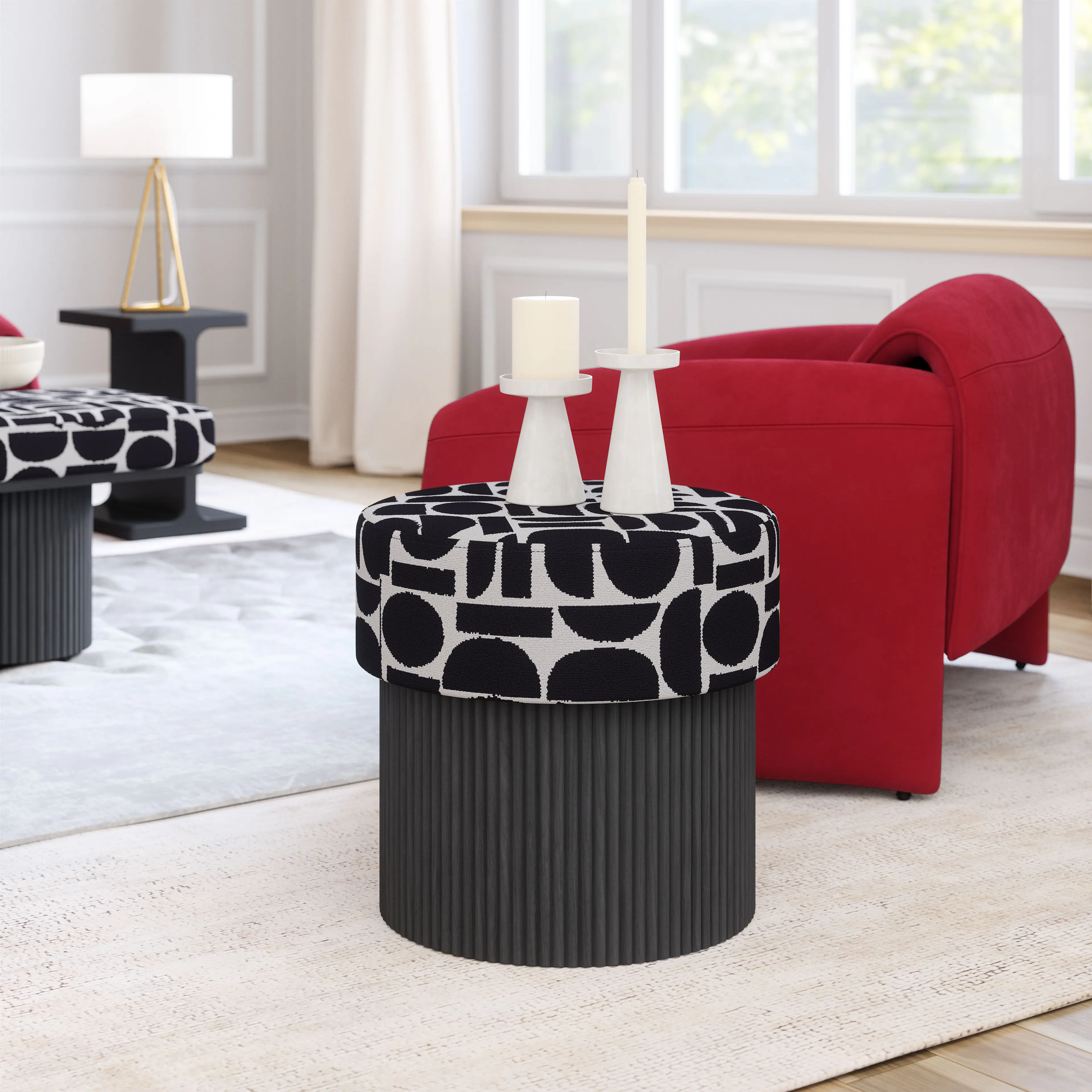 Angle. Hivvago - Boto Storage Ottoman Black & White - Black & White.