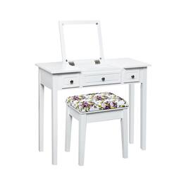 Ecooso - Vanity Table with Flip Top Mirror, Triple Drawers and Wide Workspace for Makeup Storage - White