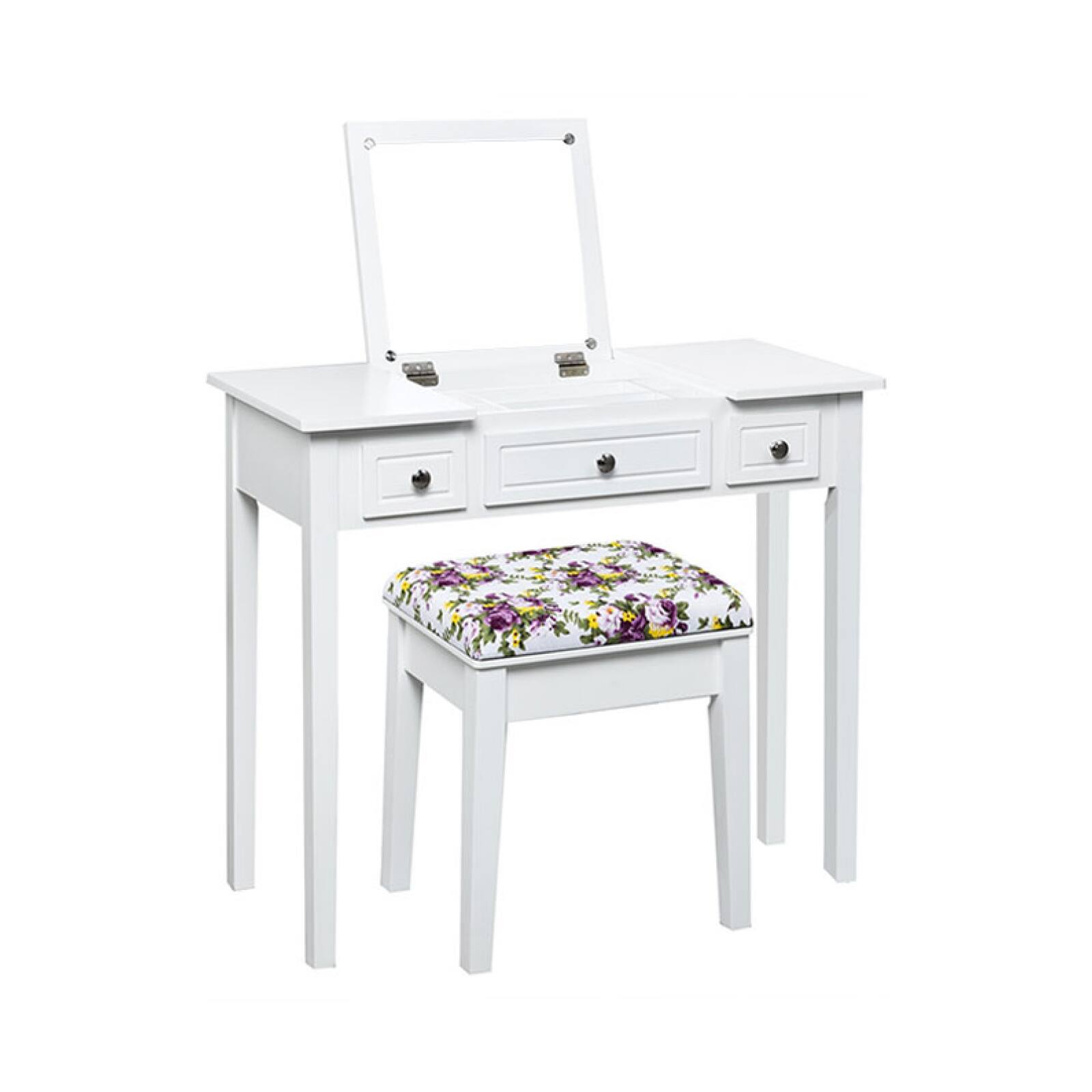 Front. Ecooso - Vanity Table with Flip Top Mirror, Triple Drawers and Wide Workspace for Makeup Storage - White.