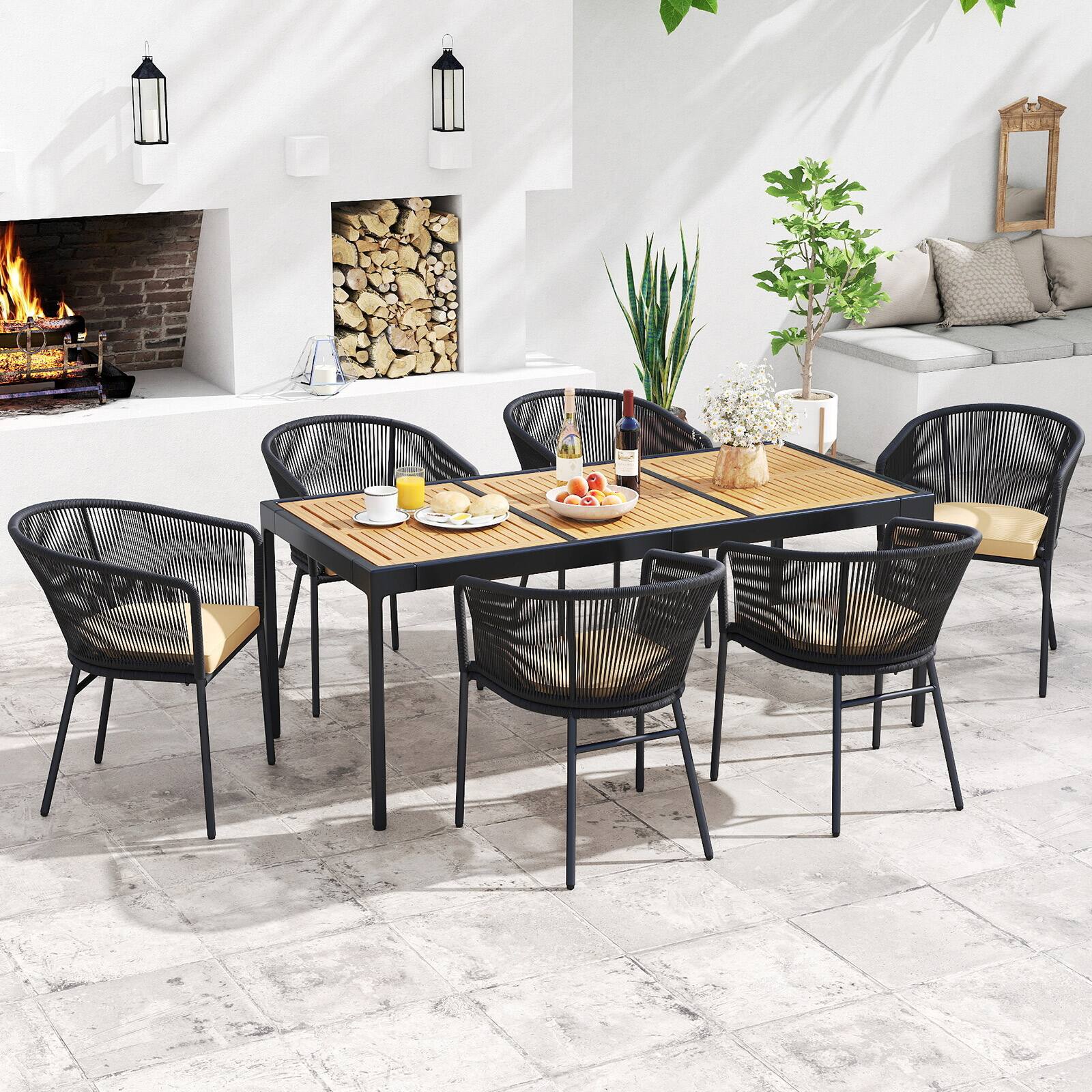 Alt View 8. Gymax - Gymax Patio Dining Chair Set of 4 w/Backrest Armrests Washable Cushions Metal Frame - Black.