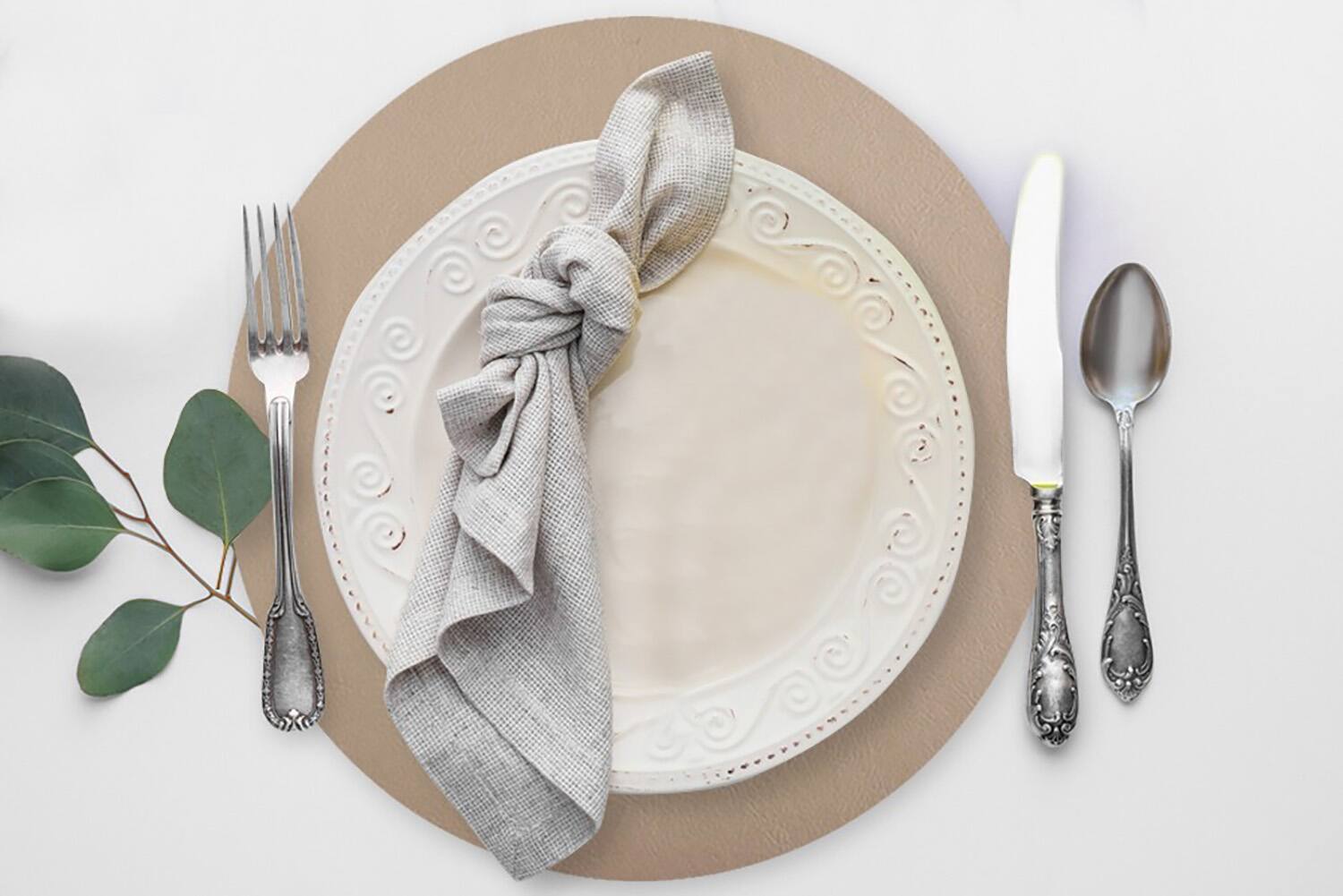 Alt View 1. Frieling - Davanti by  Mattola Placemats Set of 6, Round 15 Inch Indoor Outdoor Table Placemats, Taupe - Taupe.