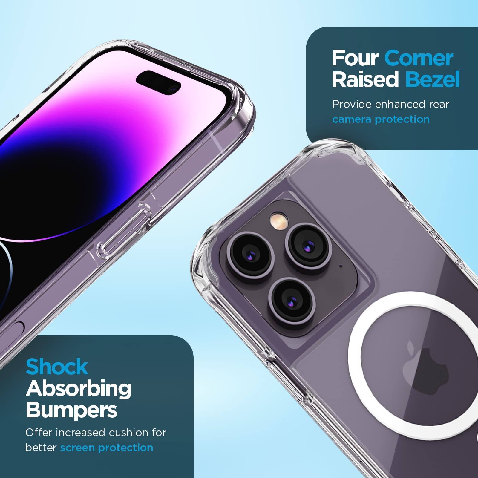 Four Corner Raised Bezel  
Provide enhanced rear camera protection  

Shock Absorbing Bumpers  
Offer increased cushion for better screen protection