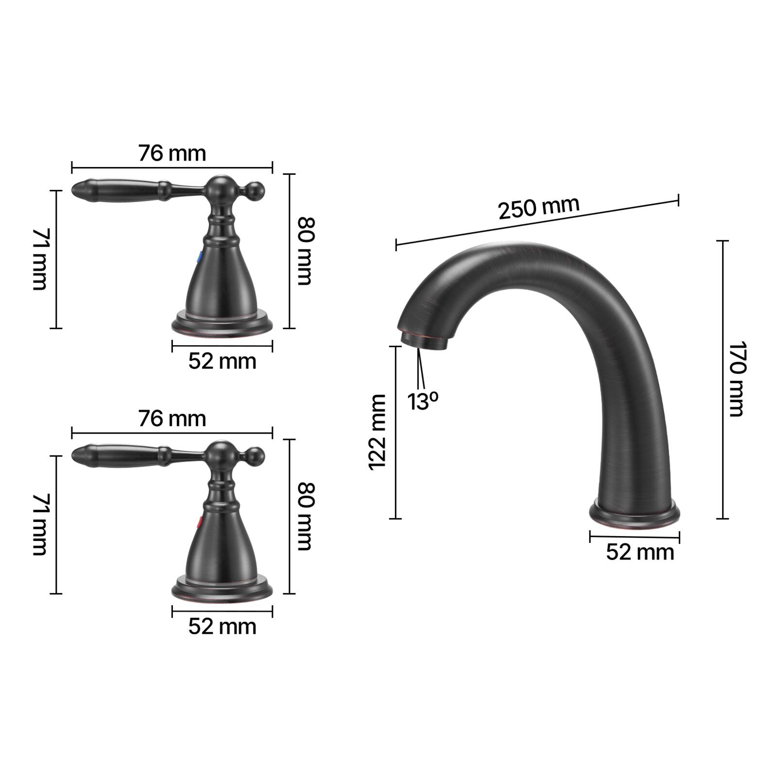 76 mm  
71 mm  
80 mm  
250 mm  
71 mm  
52 mm  
76 mm  
80 mm  
122 mm  
13°  
52 mm  
170 mm  
52 mm