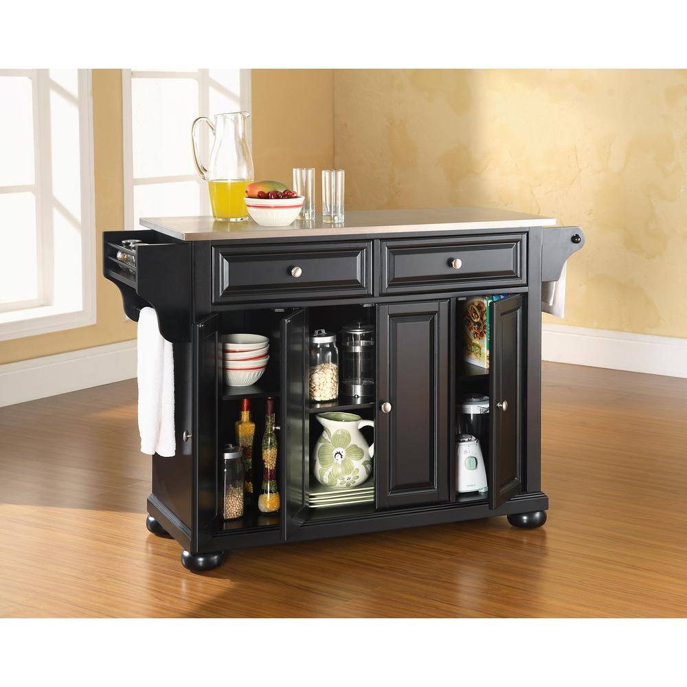 Back. Crosley Furniture - Alexandria Stainless Steel Top Full Size Kitchen Island/Cart - Black.