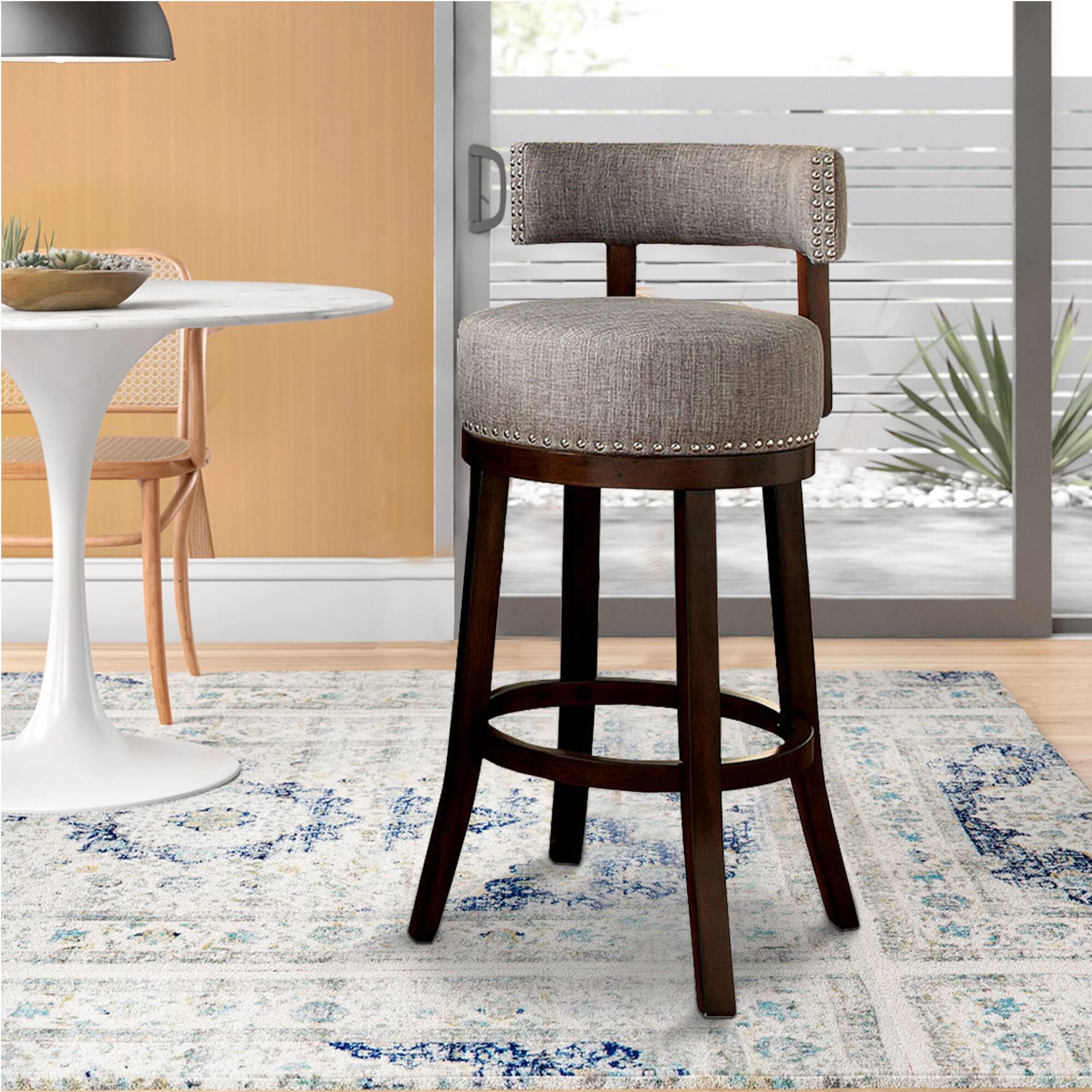 Alt View 2. Manhattan Lane - Swivel Barstool with Curved Open Low Back, Set of 2 - Gray and Brown.
