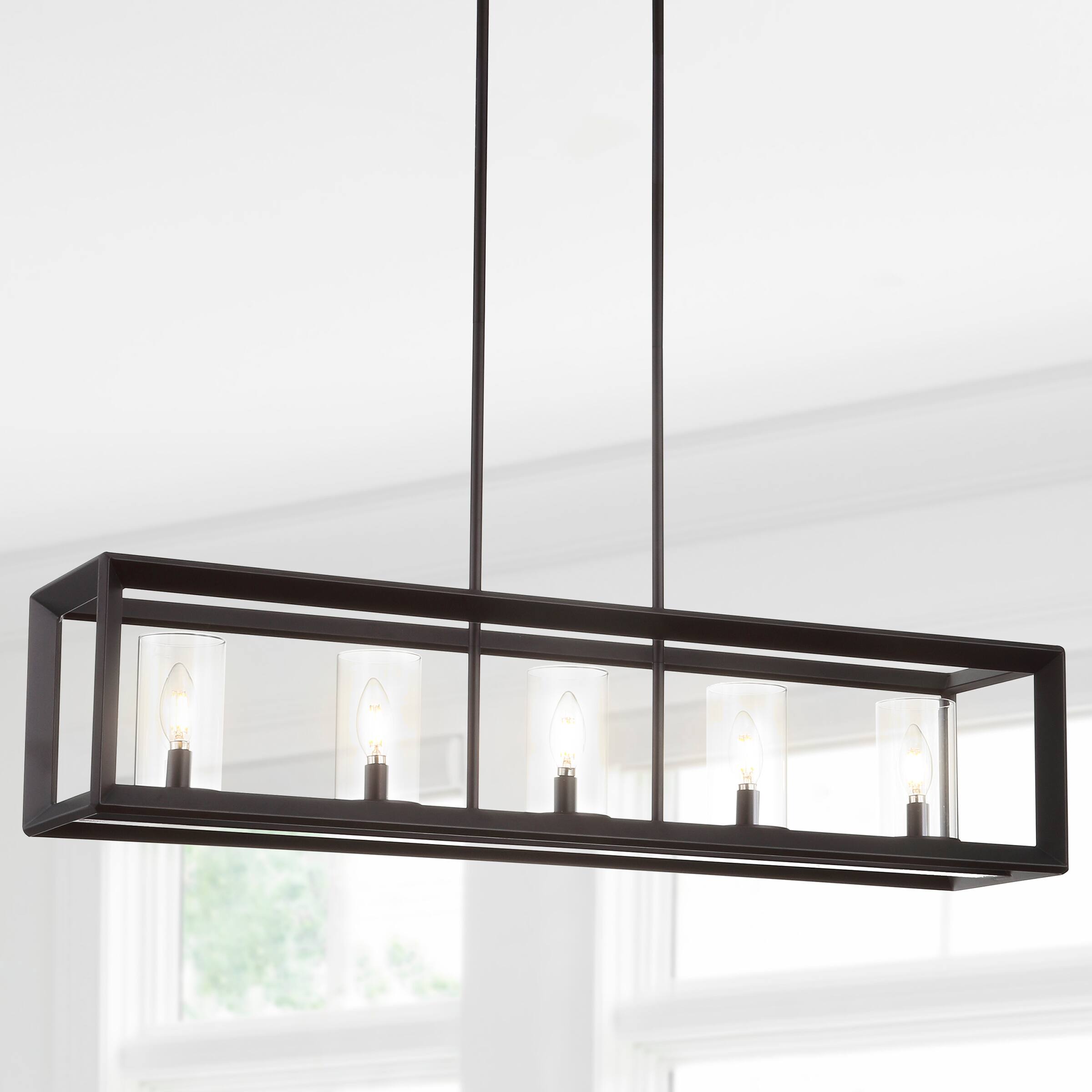 Alt View 1. Jonathan Y - Anna 38.5" Linear 5-light Metal/Glass LED Pendant, Oil Rubbed Bronze - Oil Rubbed Bronze / Clear.