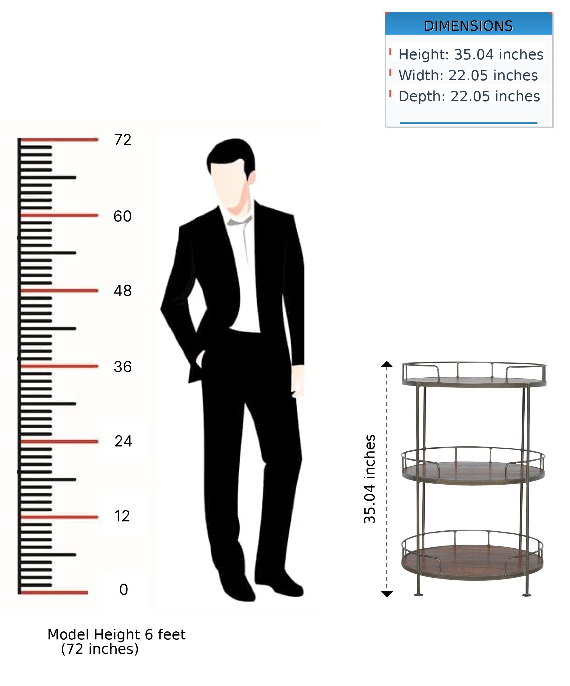 DIMENSIONS  
Height: 35.04 inches  
Width: 22.05 inches  
Depth: 22.05 inches  

Model Height 6 feet (72 inches)