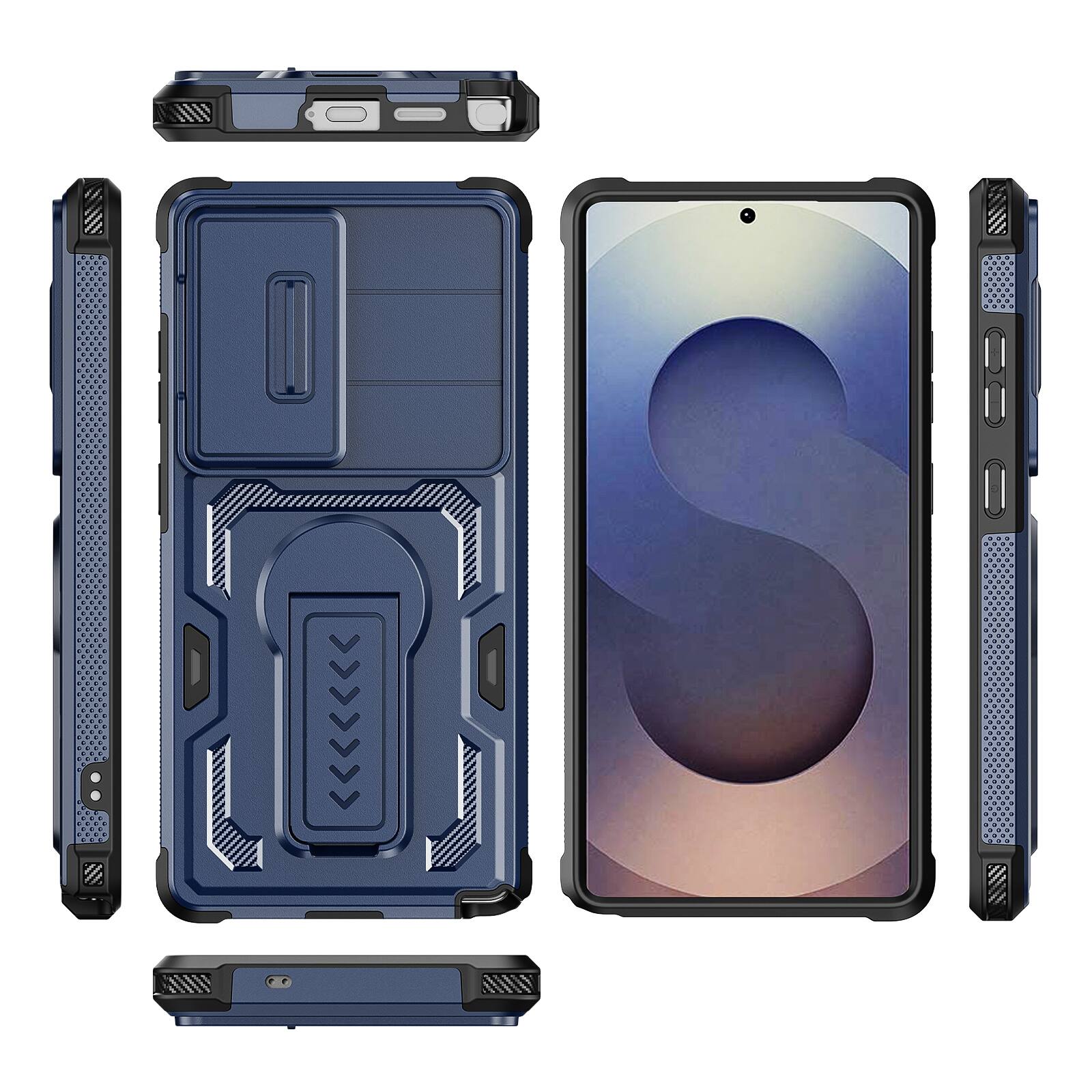 Alt View 4. Dteck - Rugged Stand Case for Samsung Galaxy S25 Ultra,Shockproof Heavy Duty Cover With Sliding Lens Cover+Tempered Glass Flim - Blue.