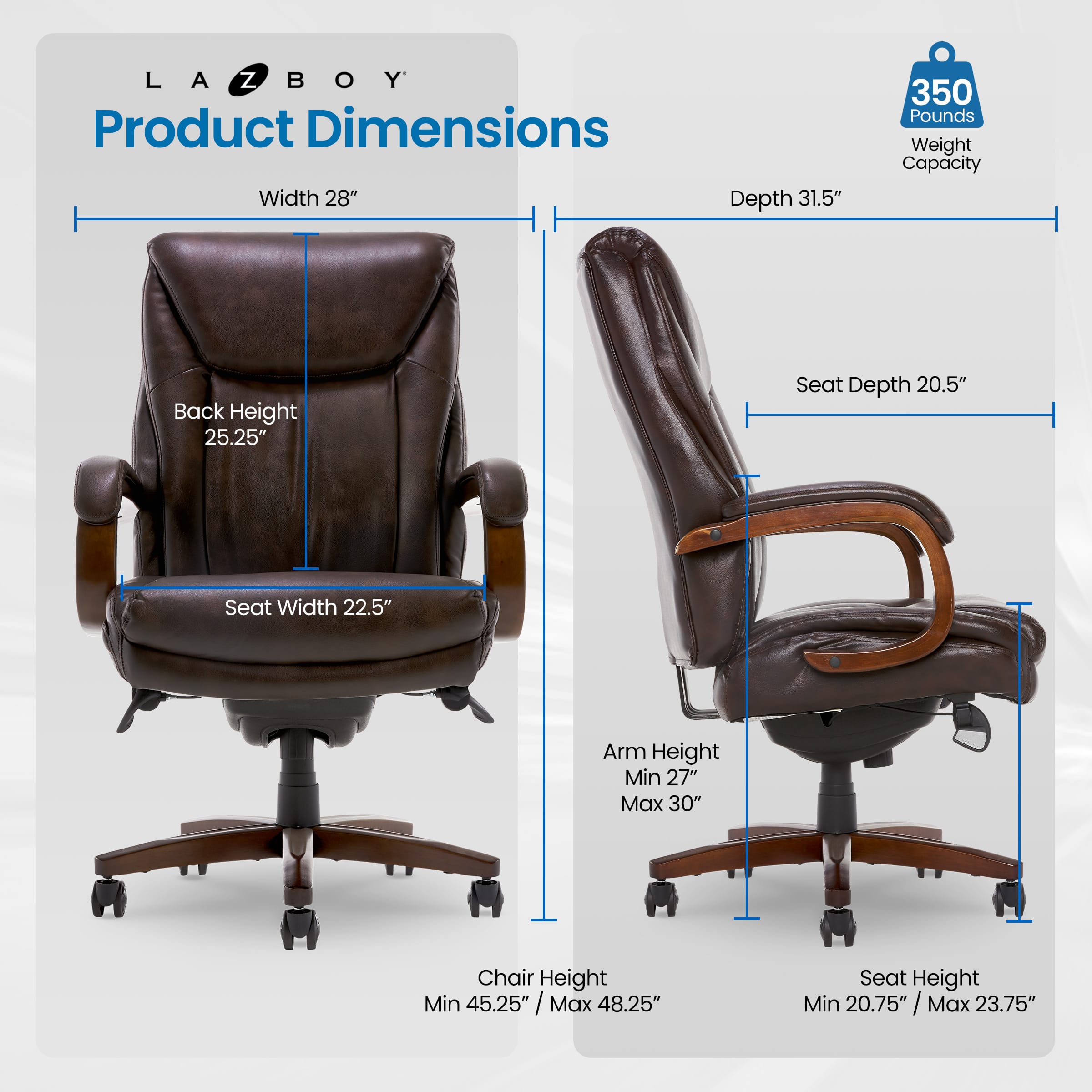 Angle View: La-Z-Boy - Big & Tall Bonded Leather Executive Chair - Coffee Brown