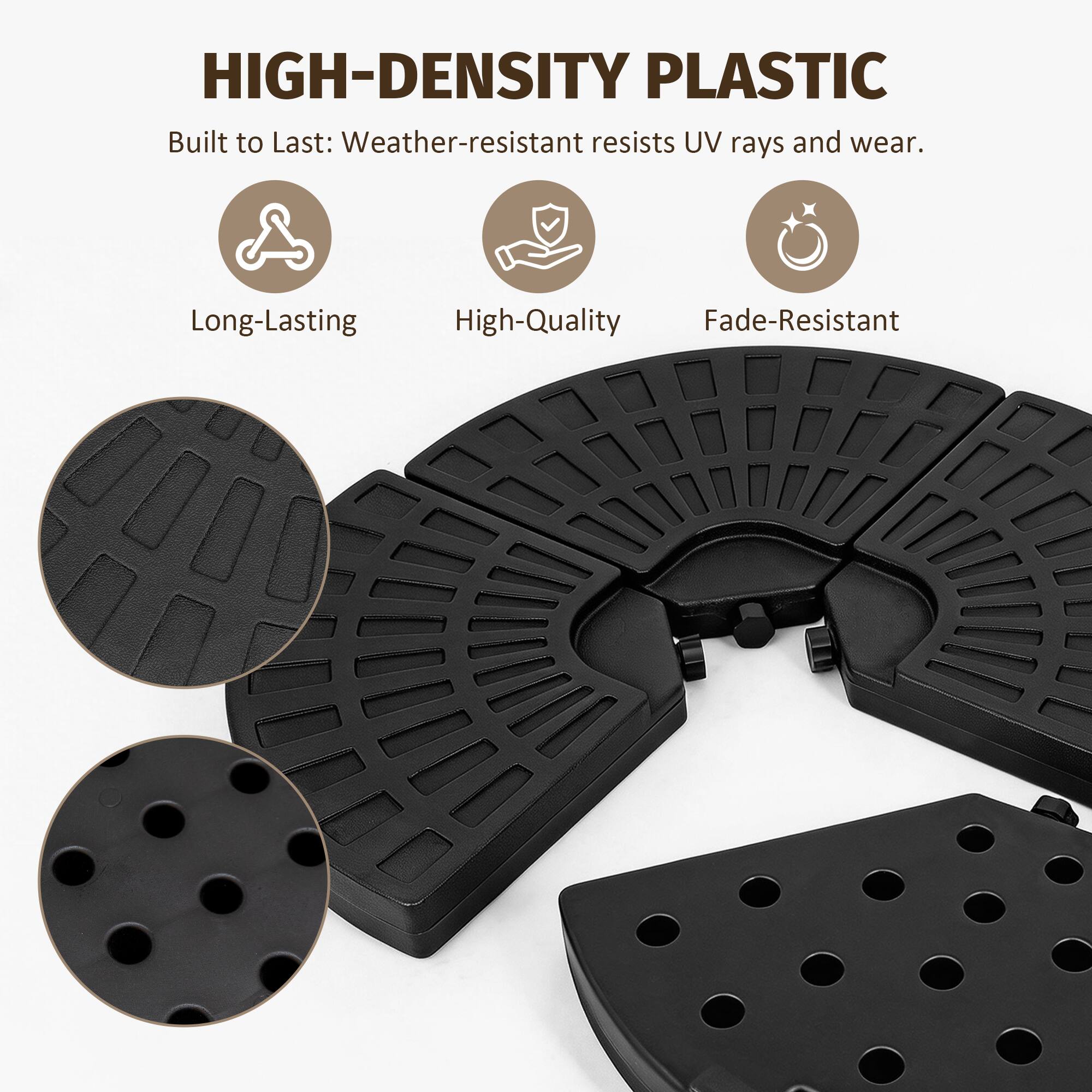HIGH-DENSITY PLASTIC  
Built to Last: Weather-resistant resists UV rays and wear.  
Long-Lasting  
High-Quality  
Fade-Resistant