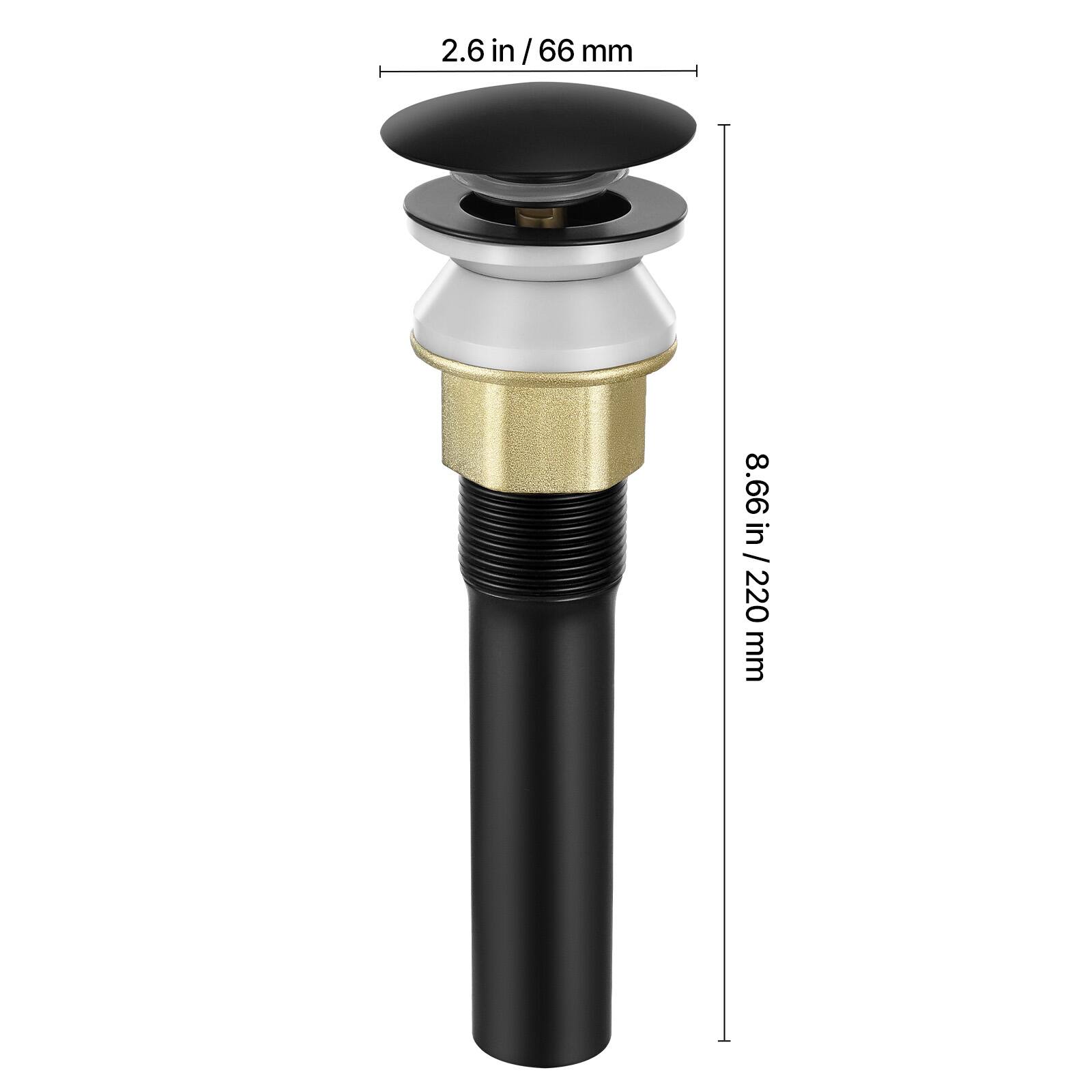 2.6 in / 66 mm, 8.66 in / 220 mm