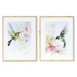 BreeBe - Framed Hummingbird Print (Set of 2) - Green, Pink