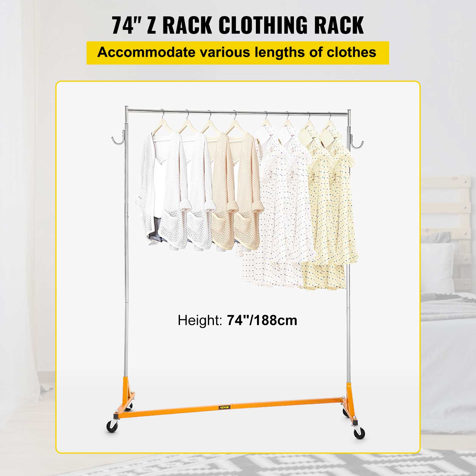 74" Z RACK CLOTHING RACK
Accommodate various lengths of clothes
Height: 74"/188cm 1m