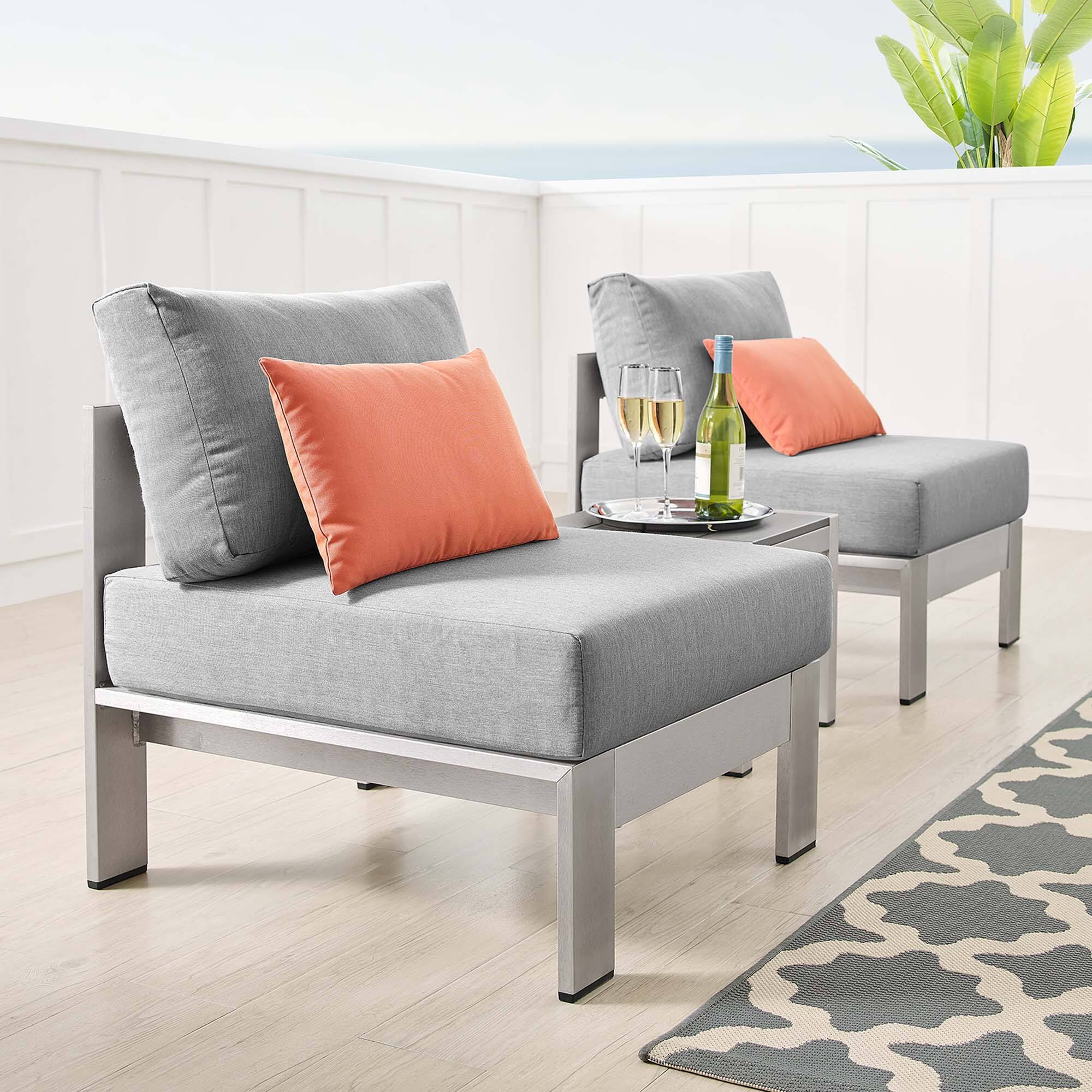 Back. Modway - Shore 3 Piece Sunbrella® Fabric Outdoor Patio Aluminum Set by Modway - Silver Gray.