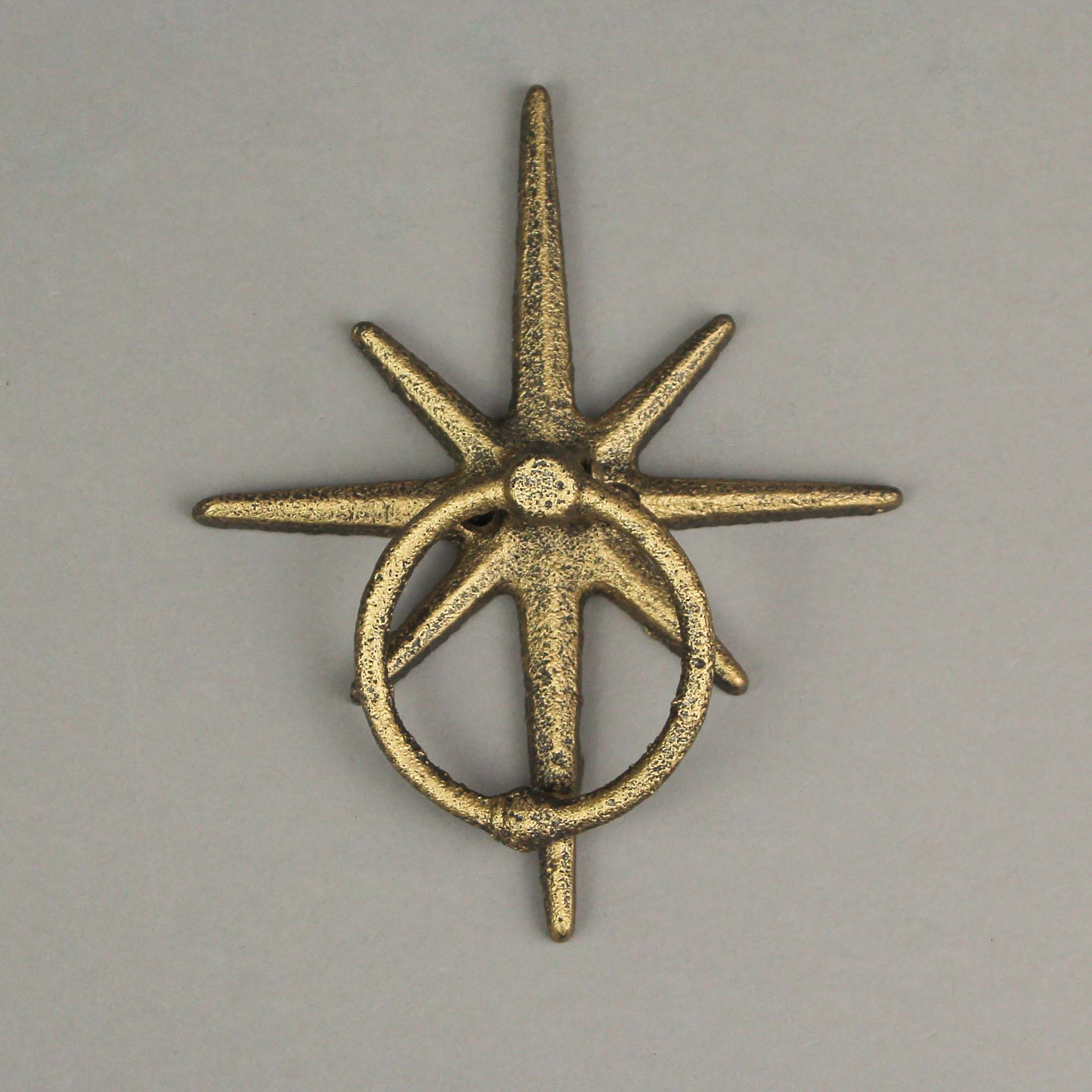 Alt View 3. Zeckos - Gold Cast Iron Decorative Starburst Door Knocker Rustic Celestial Home Decor - Bronze.