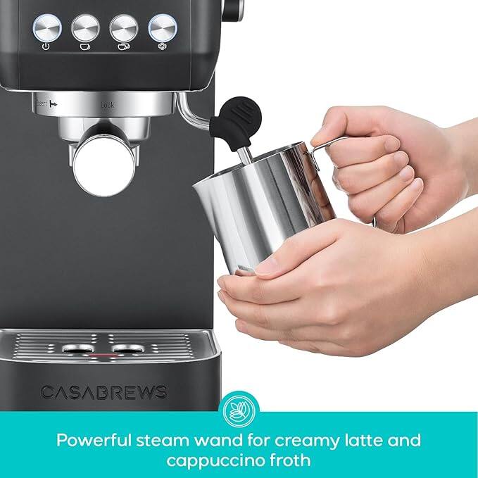 Lock CASABREWS Powerful steam wand for creamy latte and cappuccino froth